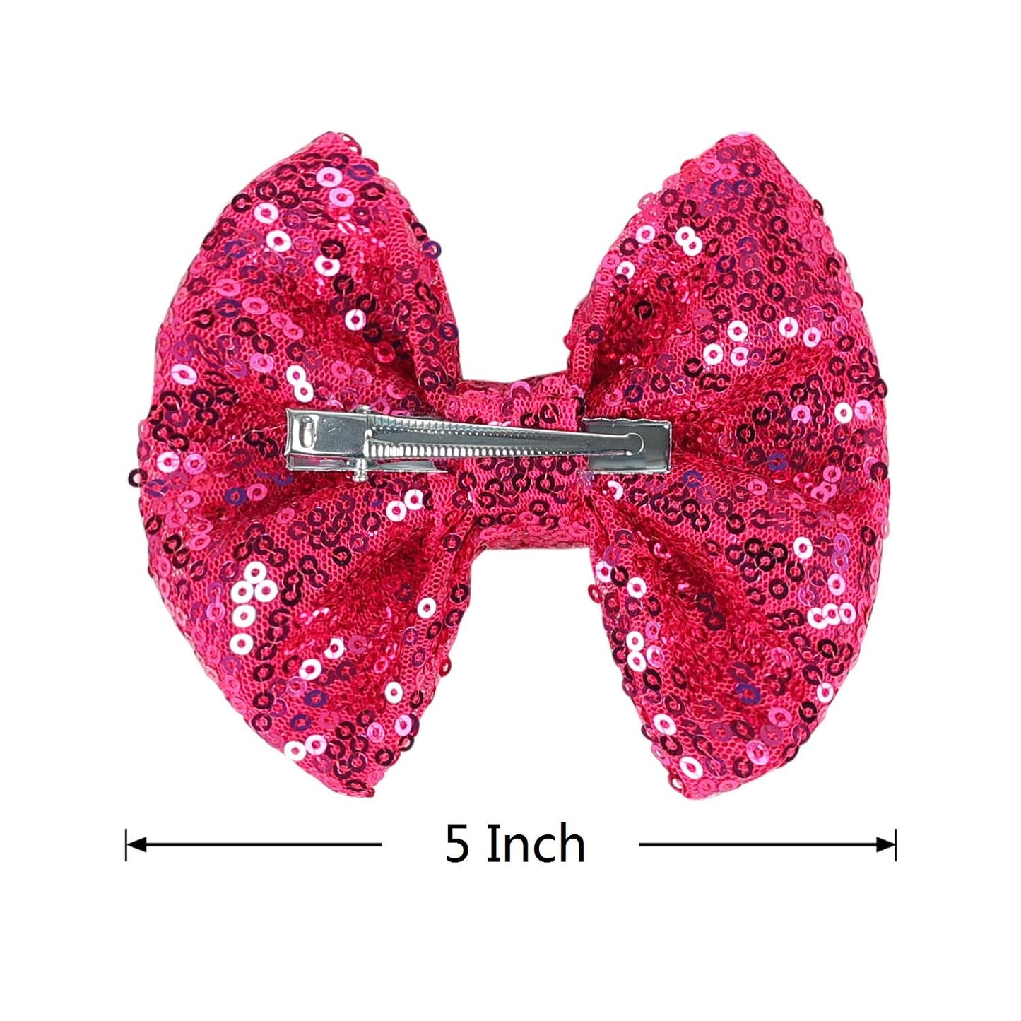 Love Fairy Glitter Bow Hairpin - A sparkling sequin bow tie hair clip, 5 inches, perfect for girls, teens, and women (Hot Pink)