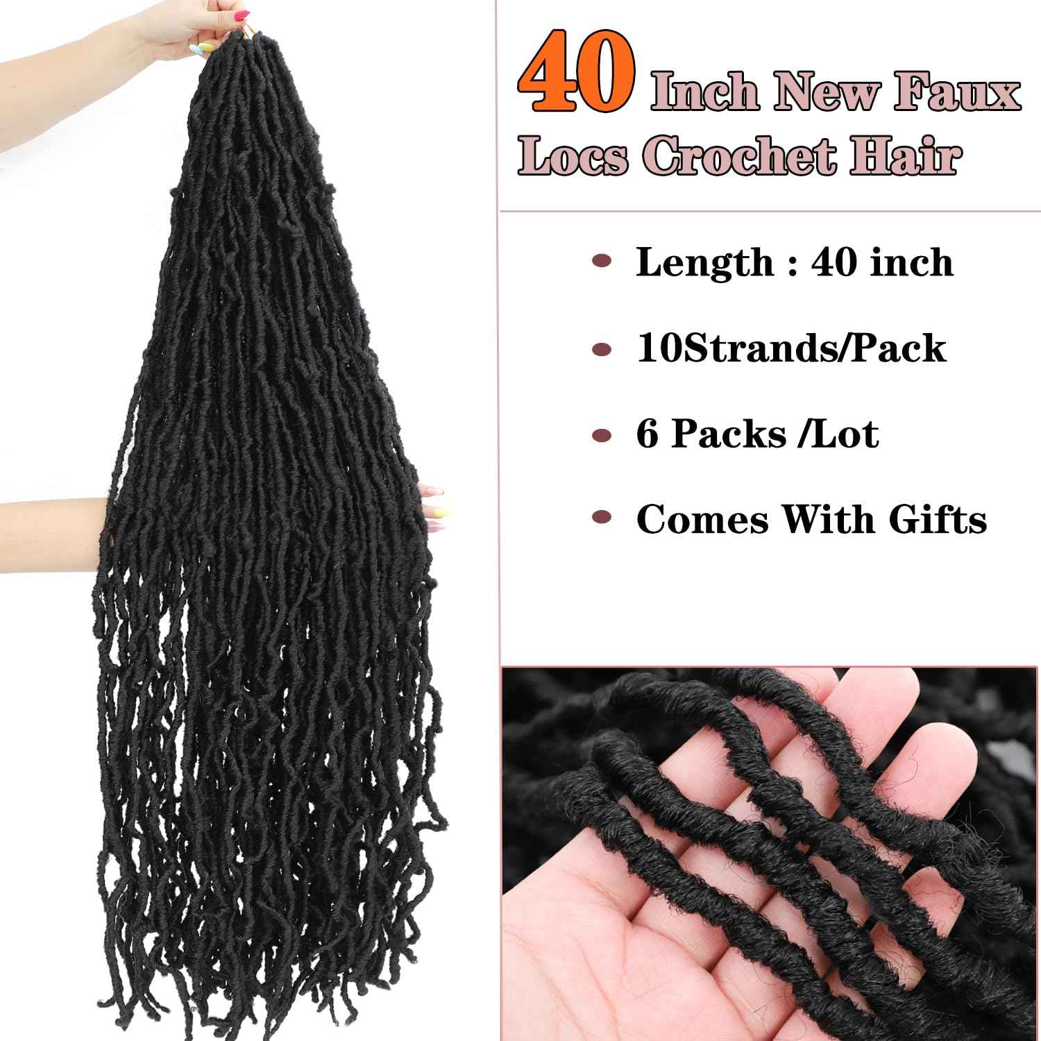 40 Inch New Soft Locs Crochet Hair 6 Packs Natural Color Faux Locs Crochet Braids Hair Pre Looped Synthetic Super Long Pre Extended Crochet Locs Braiding Hair (40 Inch (Pack of 6), Natural Color #1B)
