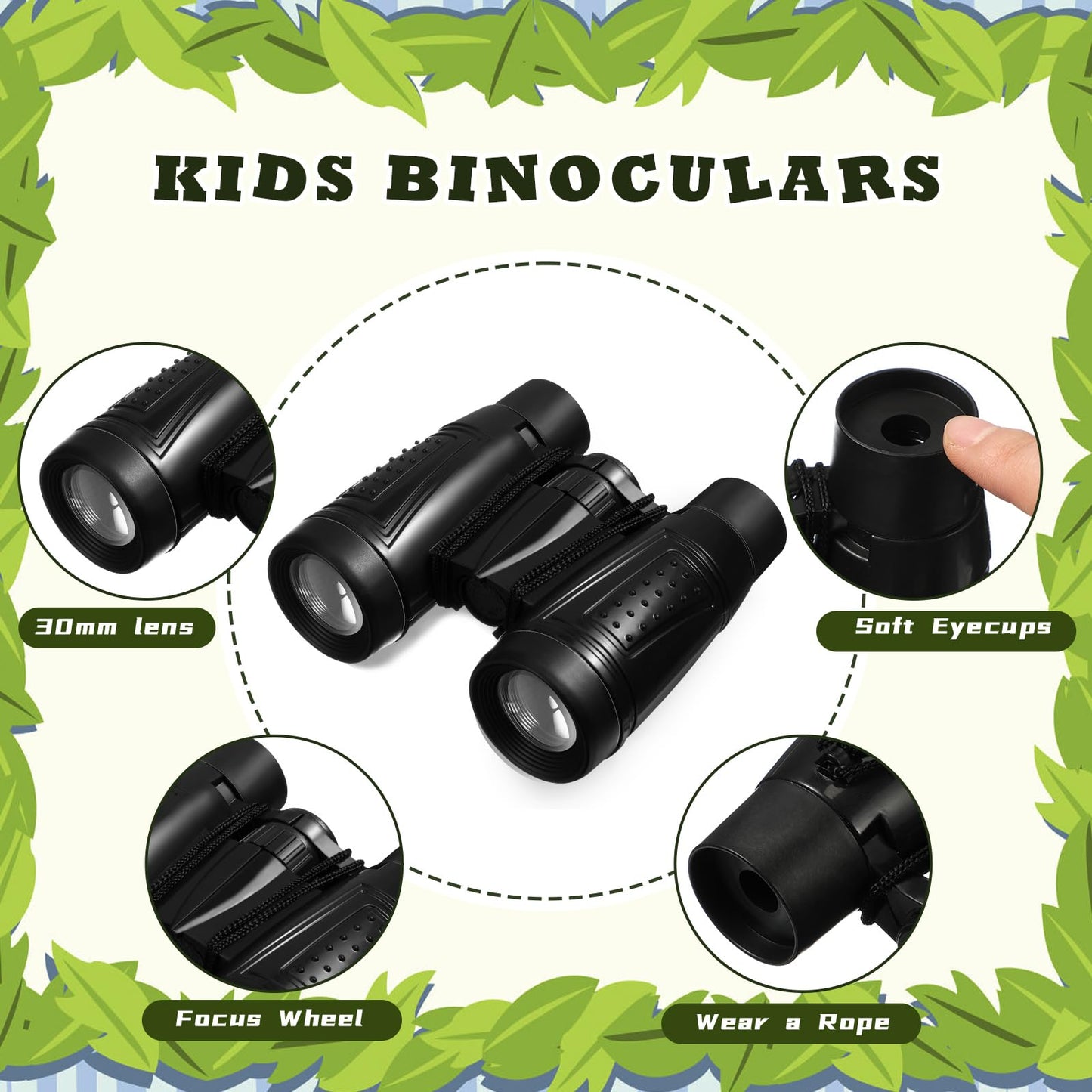 Libima 24 Pcs Binoculars for Kids Educational Compact Kids Binoculars with Neck String Toddler Binoculars for Boys Girls Learning Bird Watching Camping Hiking Travel Safaris Birthday Gifts (Black)