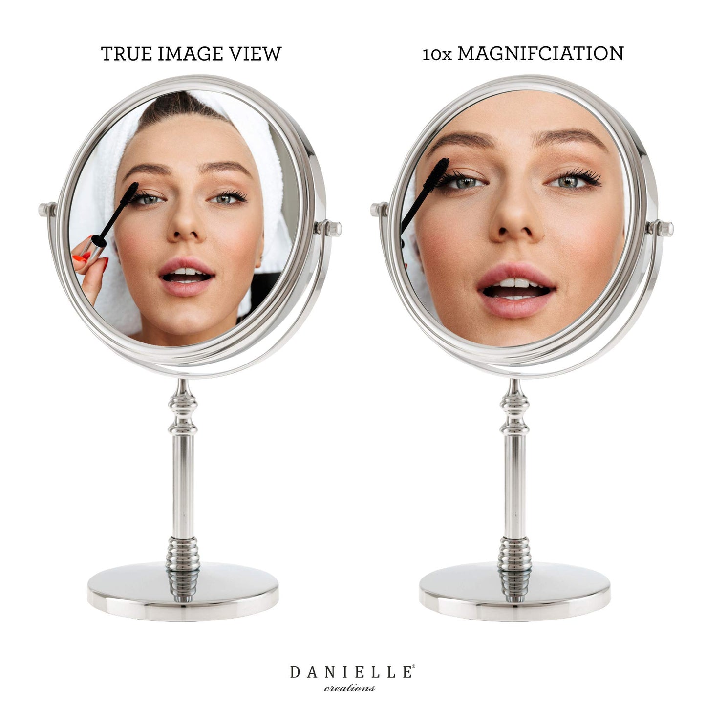 Danielle Creations 8-Inch Countertop Vanity Makeup Mirror, 1x and 10x Magnification, Silver