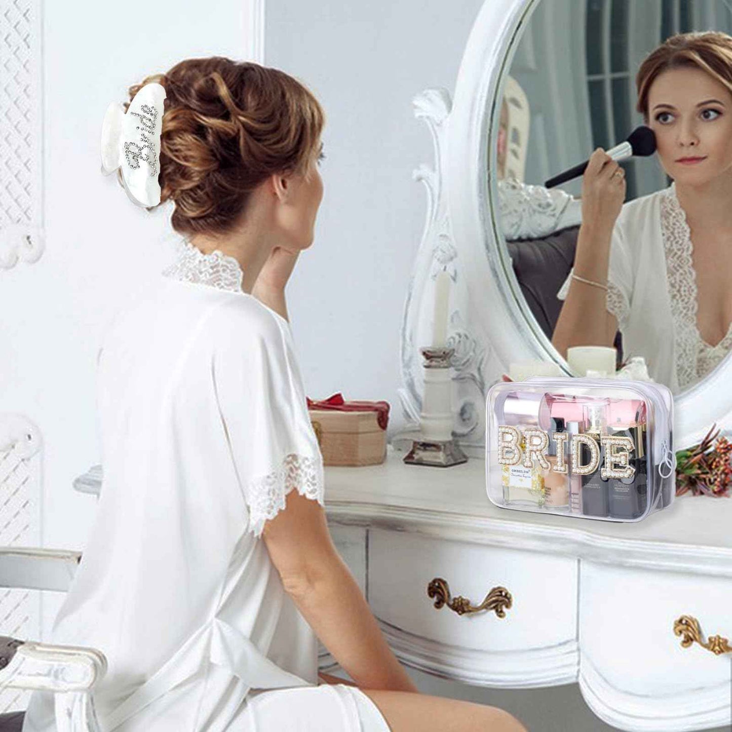 Ldmfcpa 5Pcs Bridal Shower Gifts Set with Bride Bag Cosmetic Bag Sunglasses Slippers Hair Clip, Suitable for Bridal Shower, Weddings, Bachelorette Gifts for Bride, Bride Gift Set