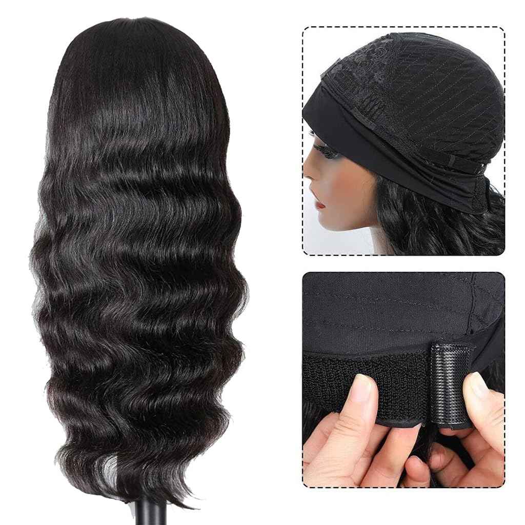 olimaruly Headband Wig Human Hair Body Wave 14 inch None Lace Front Wig Human Hair Machine Made Wigs Glueless Human Hair Headband Half Wigs for Black Women 150% Density Natural Color