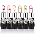 firstfly Pack of 6 Crystal Flower Jelly Lipstick, Long Lasting Nutritious Lip Balm Lips Moisturizer Magic Temperature Color Change Lip Gloss (Pink)