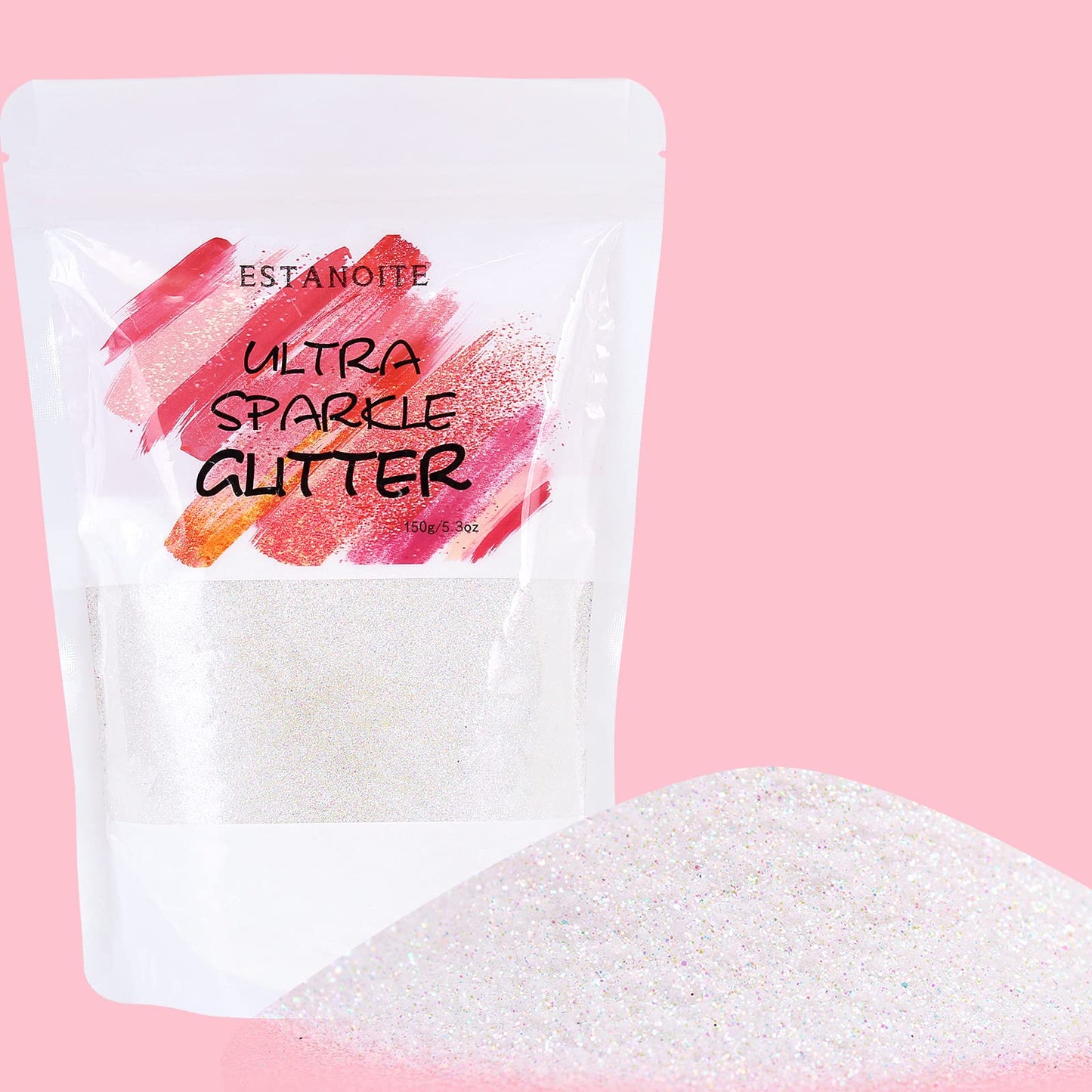 150g Extra Fine Iridescent Glitter, Craft Glitter Powder, Rainbow Polyester Glitter for Resin, Cosmetic Glitter for Body Face Eye Makeup, Nail Arts, Glitters for Tumblers Painting Arts (Snow White)