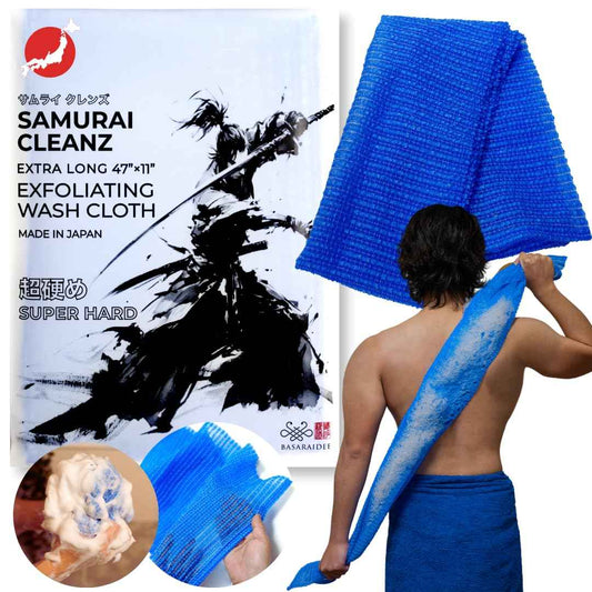Samurai Cleanz, Resistant Exfoliating Washcloth for All Skin Types, Exfoliating Shower Towel, Premium Japanese washcloth, Deep Cleanse for Body Face, Quick Drying, Extra Long Design - Made in Japan