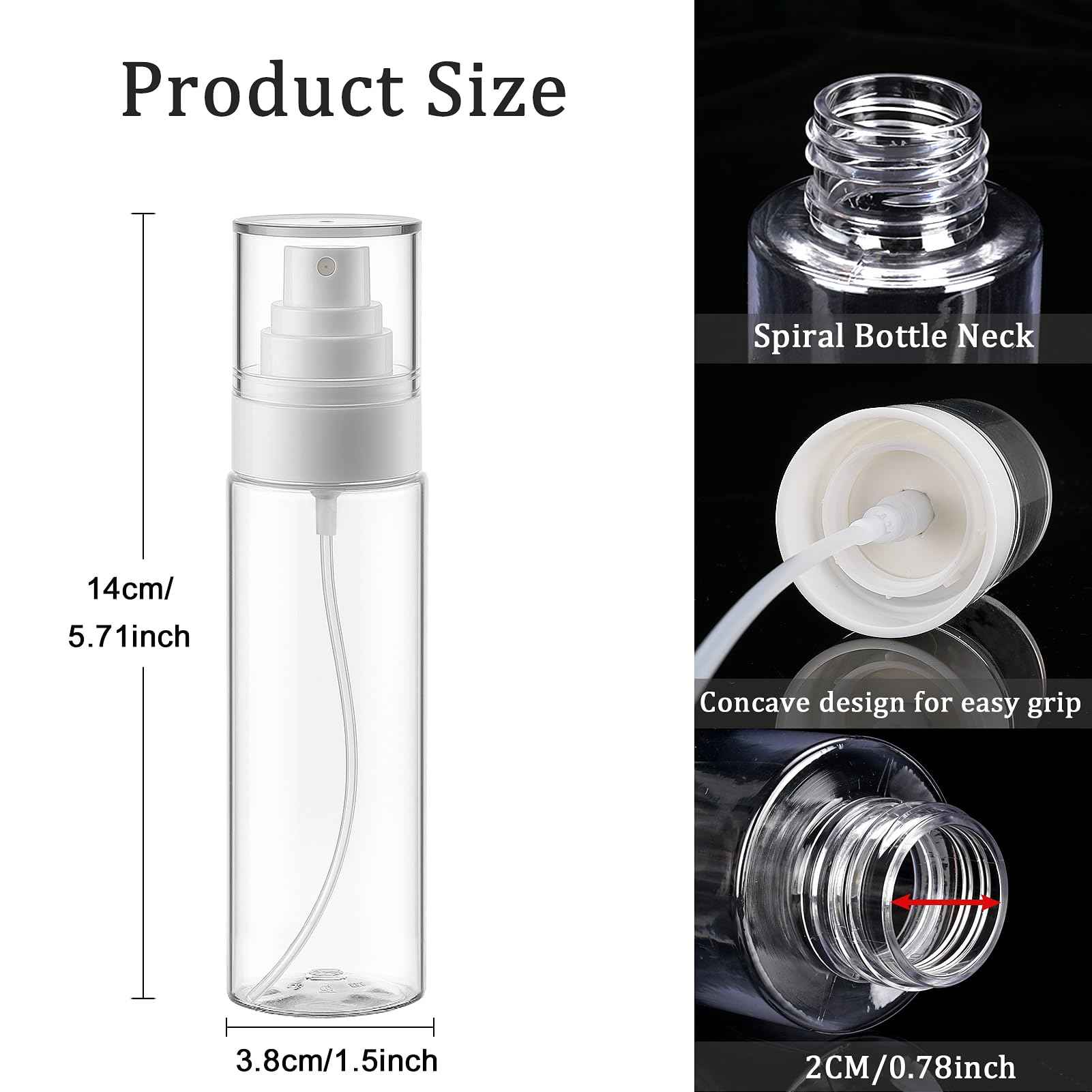 Cosywell Fine Mist Spray Bottles 3.5oz/105ml 5 Pack Leak Proof Mister Spray Bottle Refillable Plastic Hair Spray Bottle for Perfume Skincare Toners Water Cosmetics (Clear)