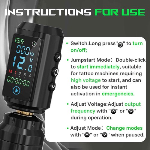 Neebol Wireless Tattoo Battery Pack – Rechargeable Cordless Tattoo Power Supply 1600mAh RCA Lithium Battery with LED Digital Display, 4 Memory Modes, One-Key Start for Tattoo Pen Rotary Machine 67M