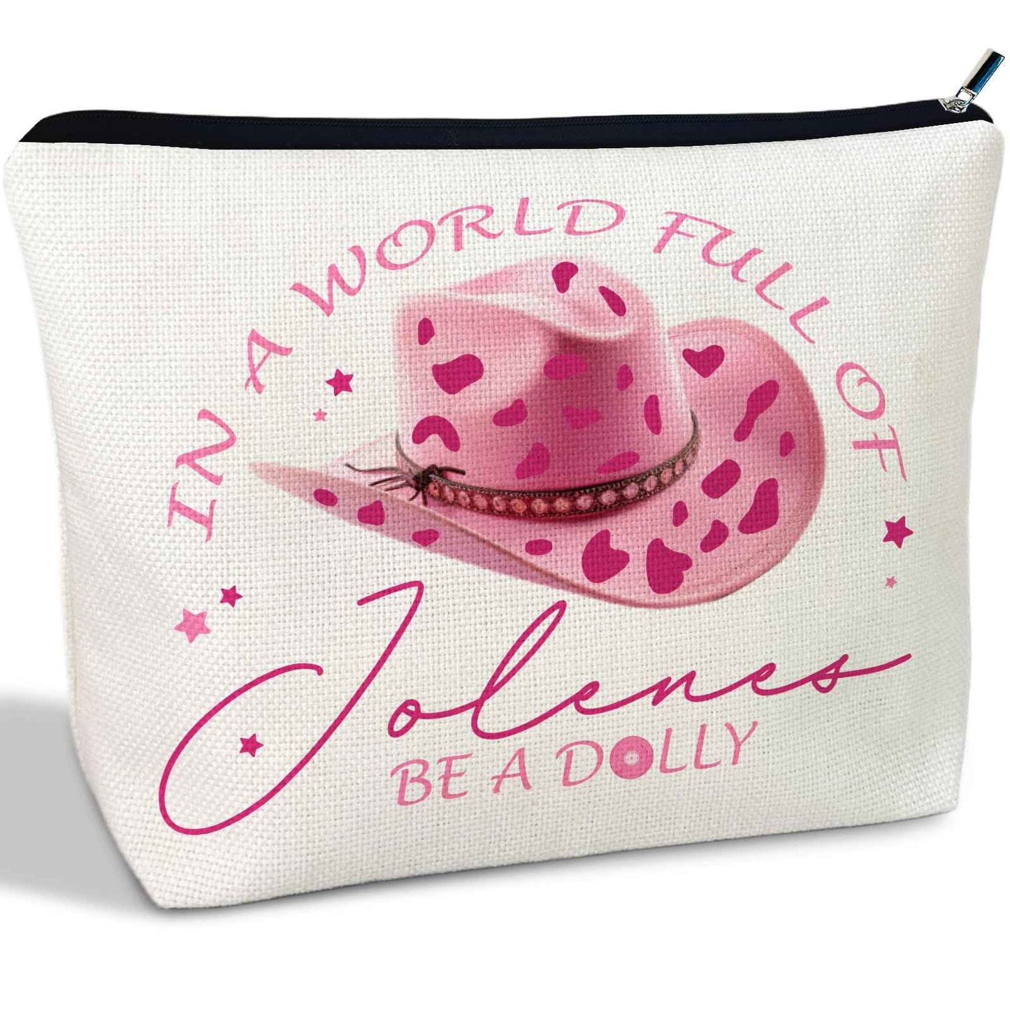 CLHHM Pink Dolly World Costumes Makeup Bags, Western Hat Singer Music Fans Cosmetic Bag for Women, Gifts for Mom Lover Sister Friends Daughter Graduation Halloween Birthday Christmas