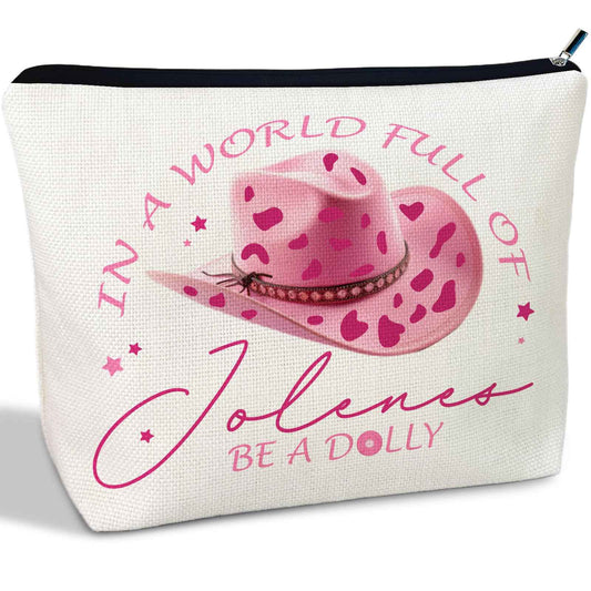 CLHHM Pink Dolly World Costumes Makeup Bags, Western Hat Singer Music Fans Cosmetic Bag for Women, Gifts for Mom Lover Sister Friends Daughter Graduation Halloween Birthday Christmas