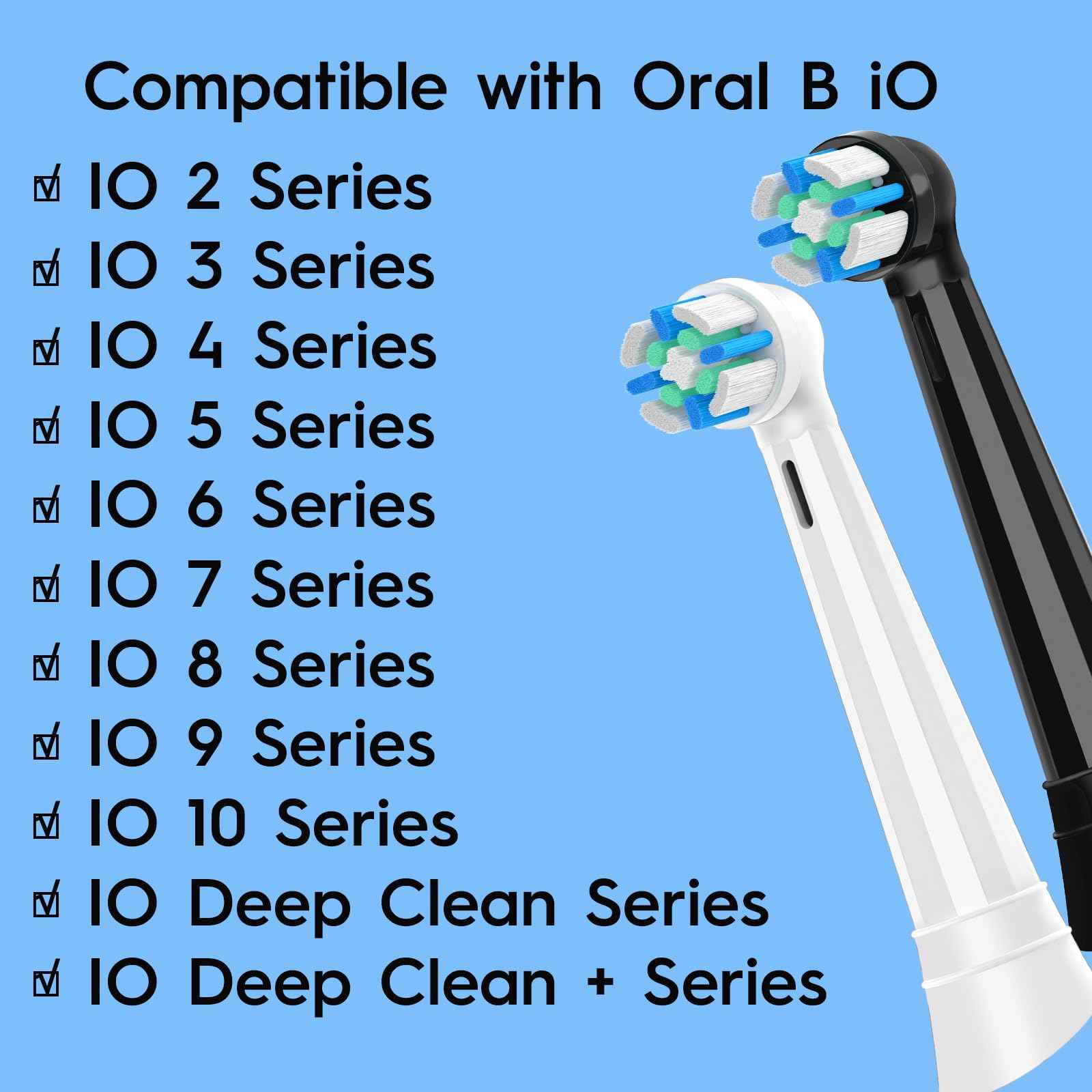10 Pack IO Replacement Heads Compatible with Oral B IO 2/3/4/5/6/7/8/9/10/Deep Clean Series Electric Toothbrushes, Brush Heads Compatible with Oral B iO (Black)