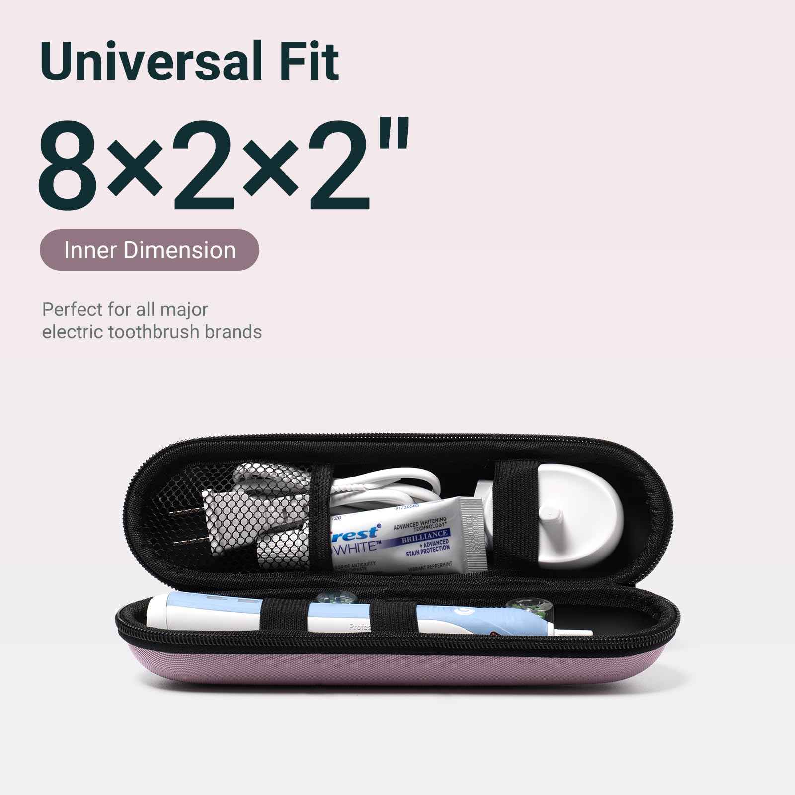 Nincha Compact Electric Toothbrush Travel Case, EVA Protective Storage Bag for Philips Sonicare/Oral-B, Waterproof Portable Carrying Case with Mesh Pocket & Elastic Bands (Smoky Pink)