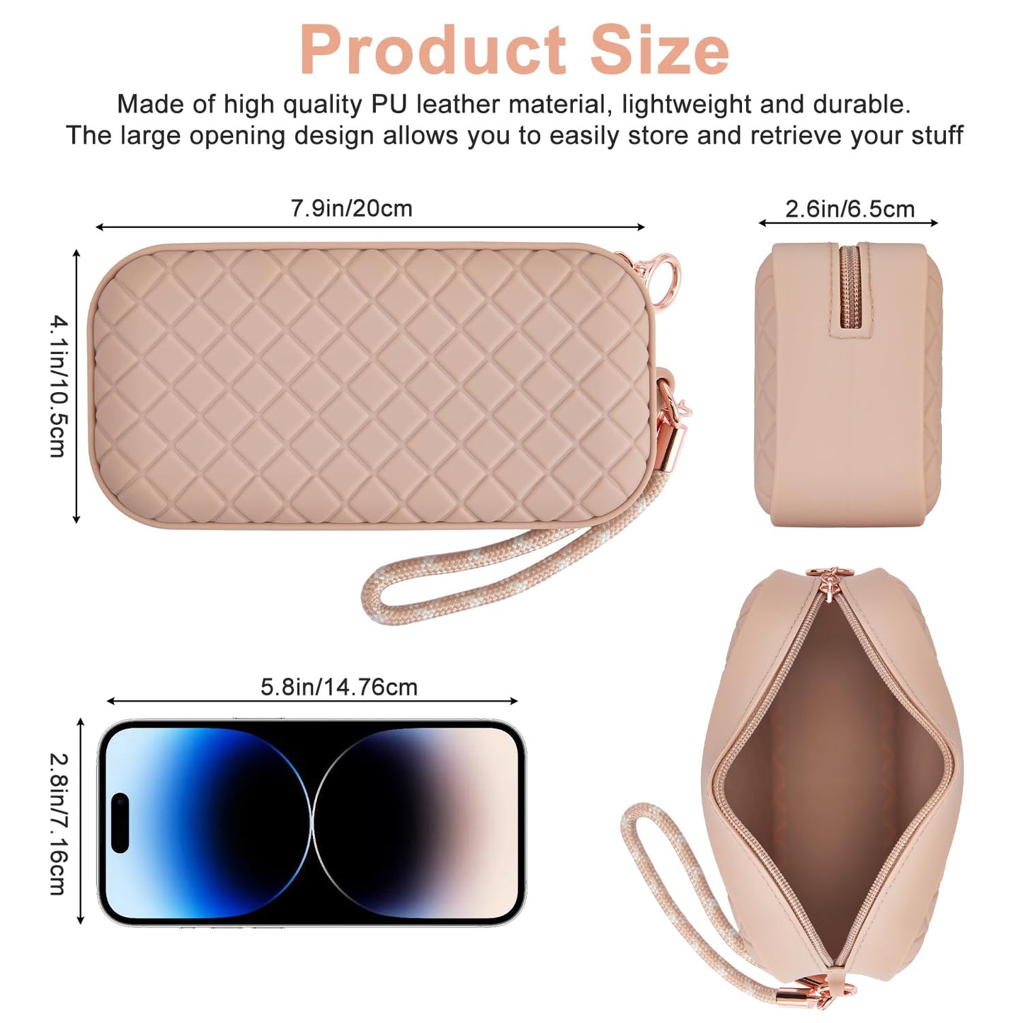 AGIKET Portable Travel Makeup Bag,Soft Silicone Waterproof Toiletry Cosmetic Bag for Women,Upgrade Anti-Fall Out Zipper Closure Organizer Makeup Case -(Khaki)