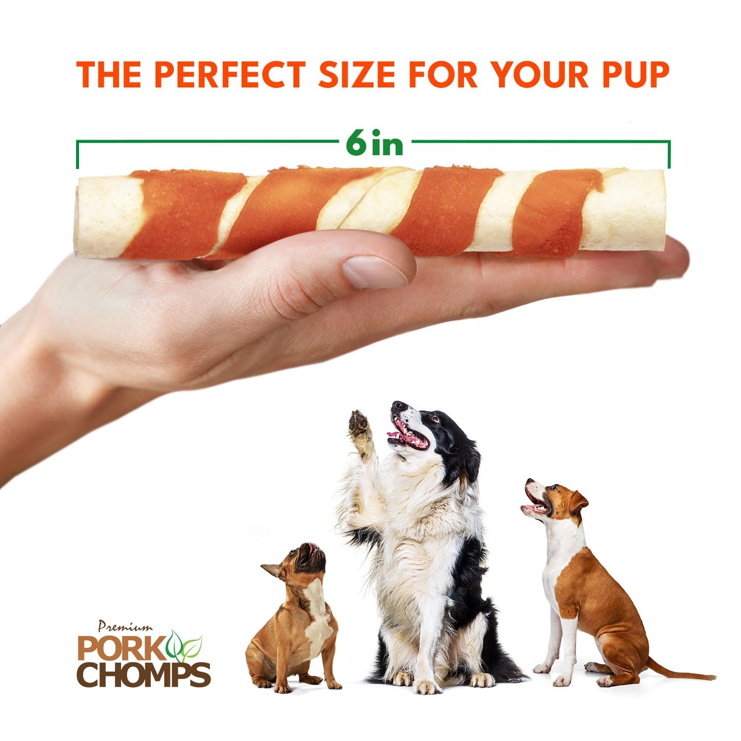 Pork Chomps Baked Pork Skin Dog Chews, 6-inch Twists, Real Sweet Potato Wrap, 4 Count