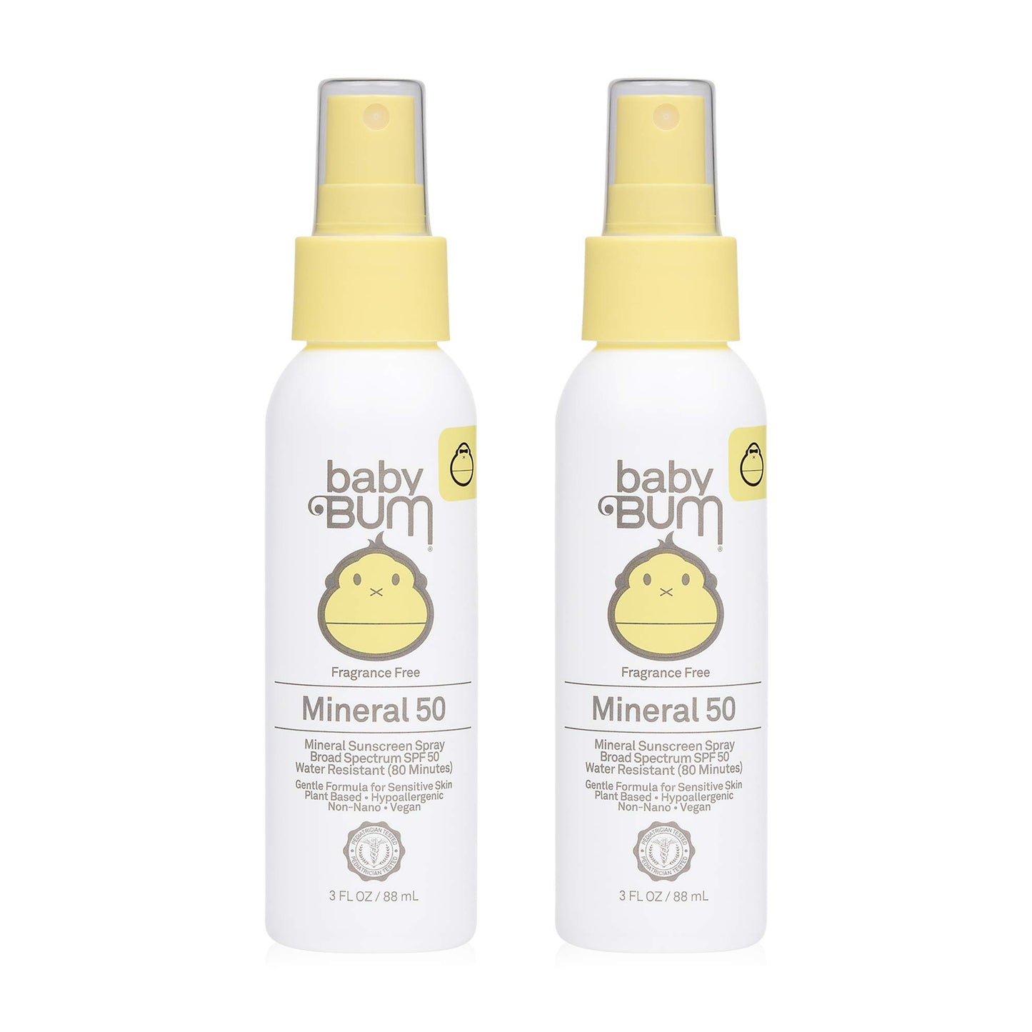 Sun Bum Baby Bum SPF 50 Sunscreen Spray | Mineral Uva/Uvb Face & Body Protection for Sensitive Skin | Fragrance Free | Travel Size | 3 fl oz | 2 Pack