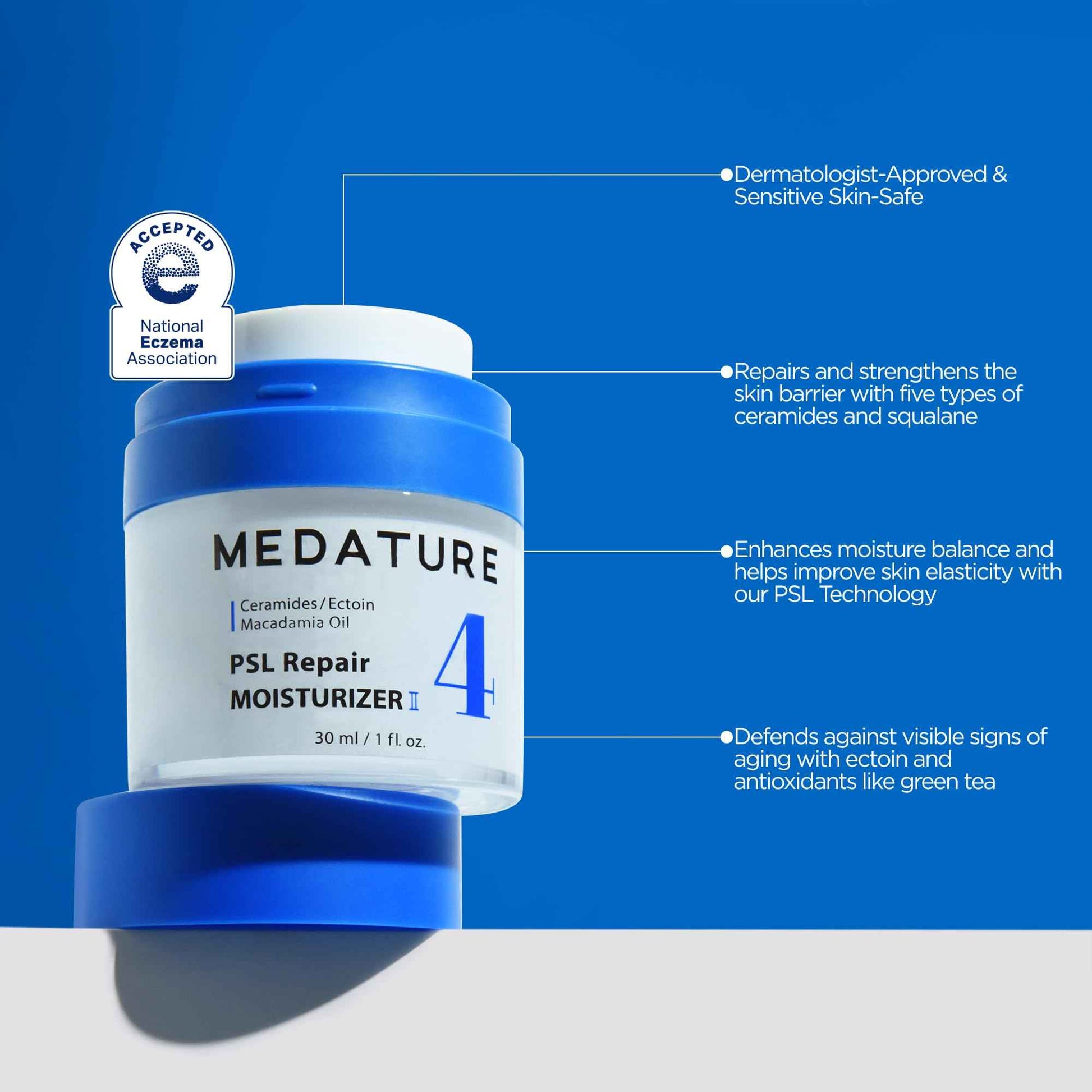 Medature PSL Repair Moisturizer II-Daily Moisturizer Face Cream with Ceramides for Dry & Sensitive Skin, Hydrates, Strengthens Skin Barrier, Calms Redness and Irritation, Anti-aging