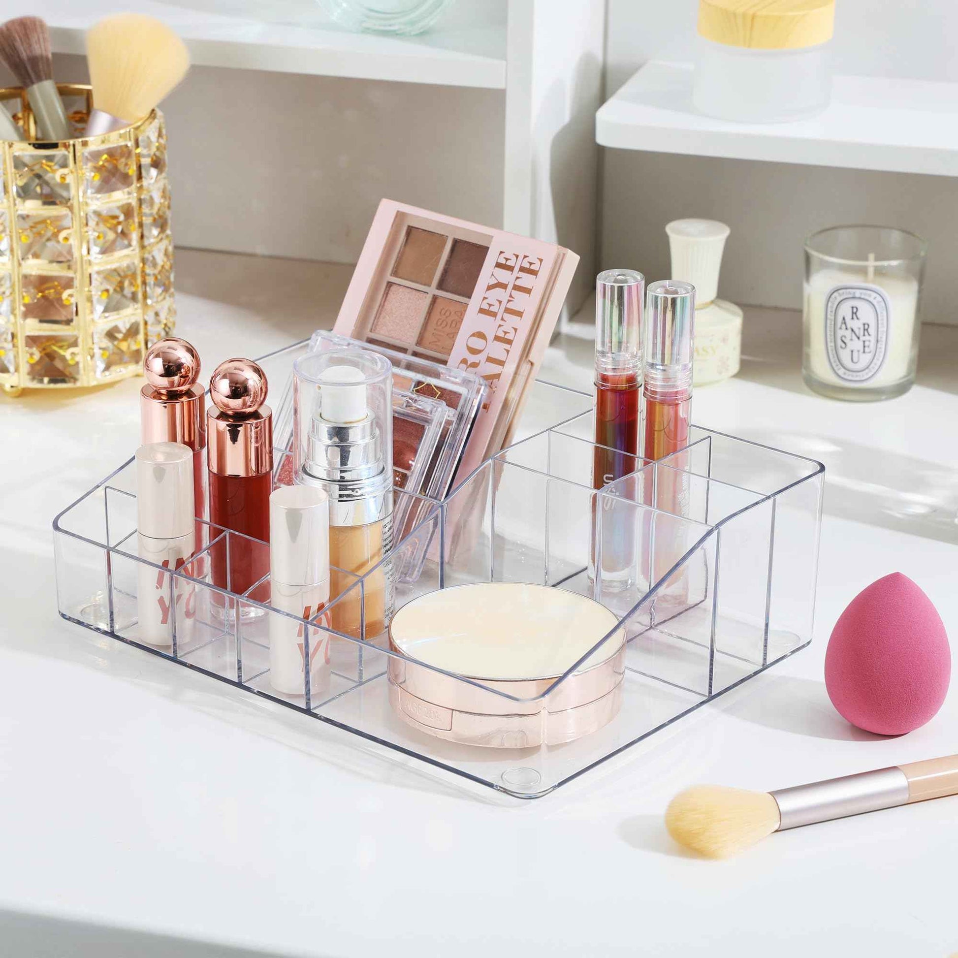 Vtopmart 1 Tier Clear Makeup Organizer, Cosmetic Storage for Dresser Countertop and Bathroom Vanity, Beauty Holder for Lipstick Brush Skincare