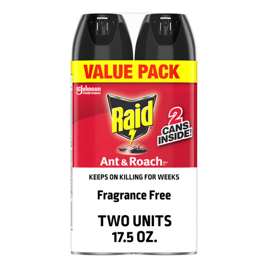 Raid Ant & Roach Killer 26, Fragrance Free Bug Killer for Home Use, Kills Bugs on Contact, 17.5 Oz, 2 Count