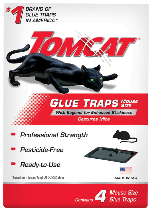 Tomcat Mouse Trap with Immediate Grip Glue for Mice, Cockroaches, Spiders, and Scorpions, Ready-To-Use, 4 Traps