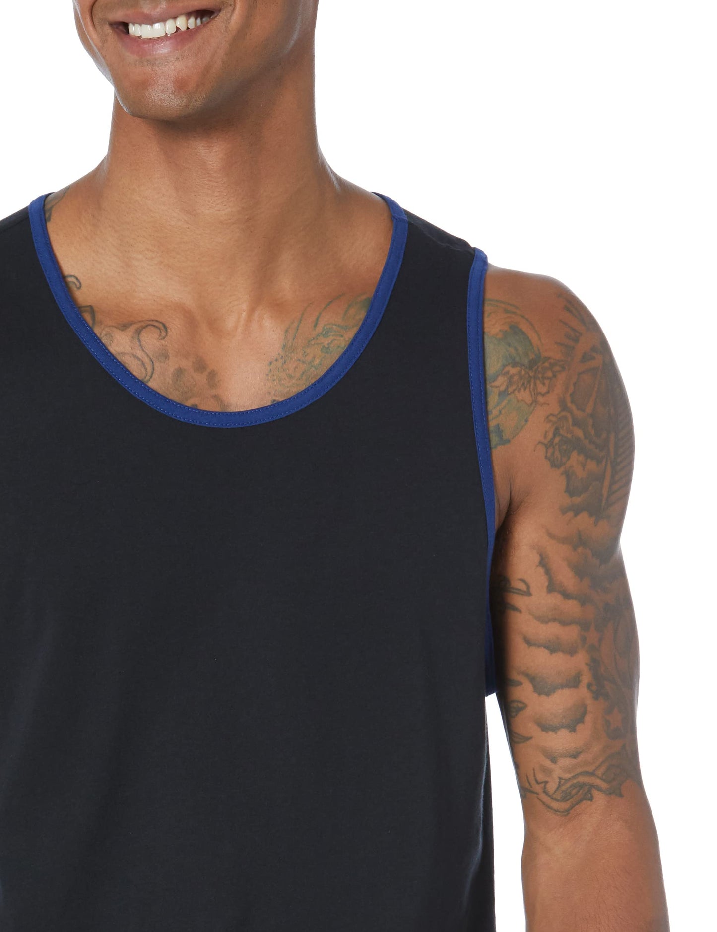 Amazon Essentials Men's Regular-Fit Tank Top, Black/Blue, X-Small