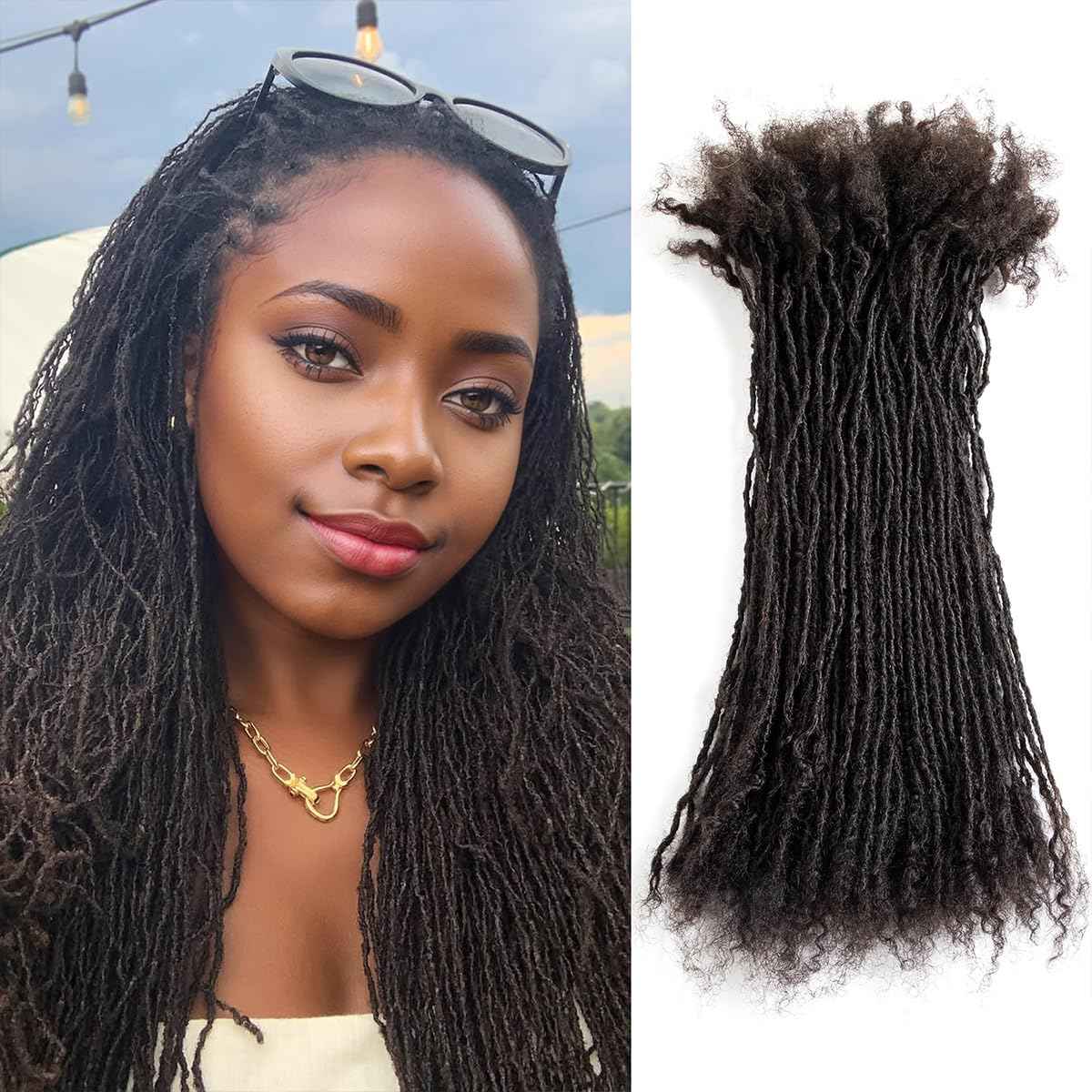 DAIXI Handmade Interlocking Sisterlocks Curly Tips 100% Real Human Hair Permanent Micro Locs Extensions Natural Looking Soft Dreadlocks Can Be Bleached and Dyed.(1B - 0.2cm, 8 Inch 30 Strands)