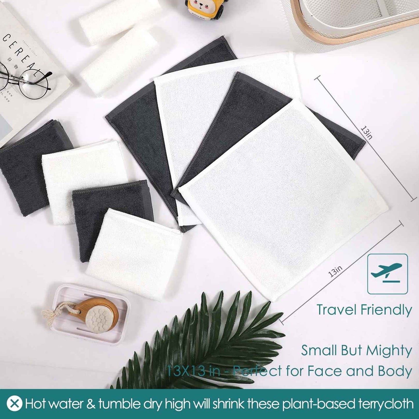 Wash Cloths 12 Pack, Reusable Makeup Eraser Towel, 13x13 inch Large Washcloths for Face and Body, Super Soft and Skin Friendly Face Towel on Sensitive Skin, Easy to Rinse Grey Facial Cleaning Cloths