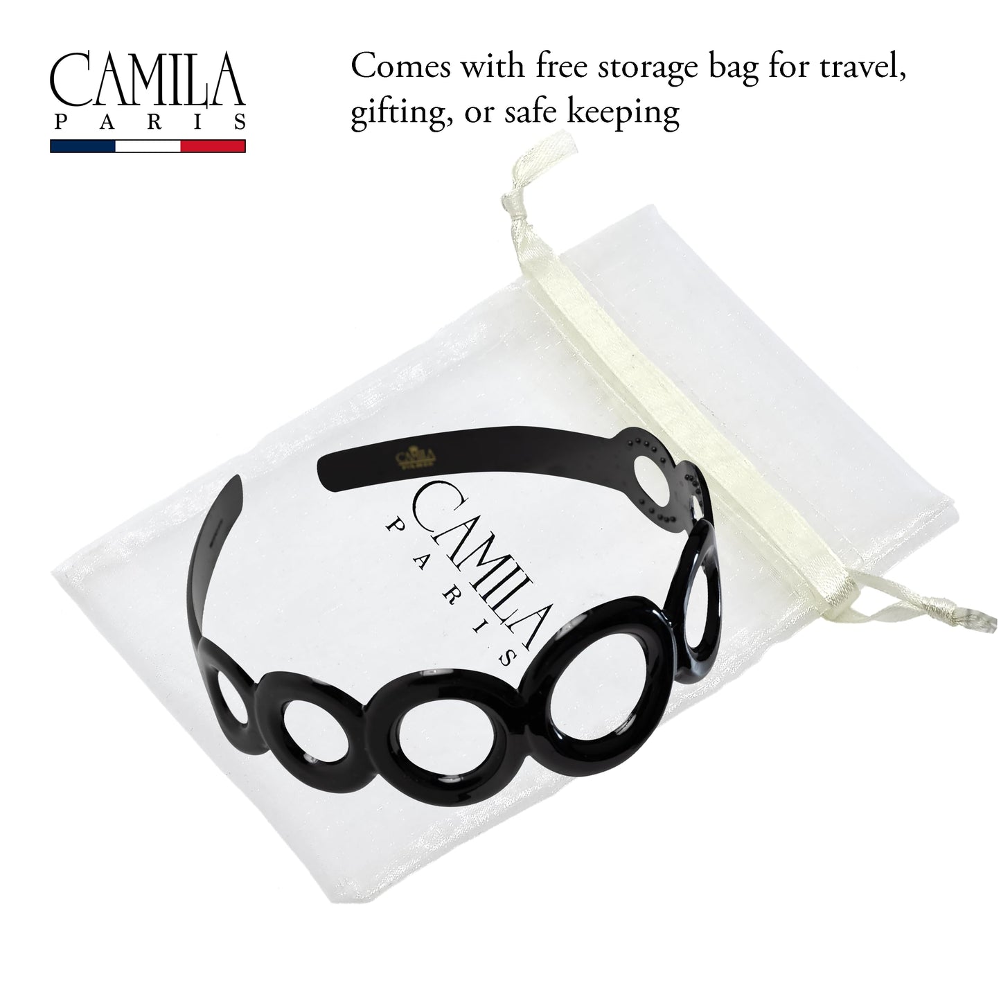 Camila Paris CP3296 French Headband for Women, Strong Hold Grip Women's Hair Band, Very Flexible, No Slip and Durable Styling Girls Hair Accessories, Made in France with Cellulose