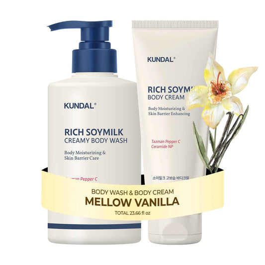 KUNDAL Soymilk Body Wash & Body Cream Set, Moisturizing Body Care with Ceramides, Hydrating Skincare Duo for Dry Skin, Mellow Vanilla Scent (16.9 fl oz + 6.76 fl oz), Stocking Stuffers