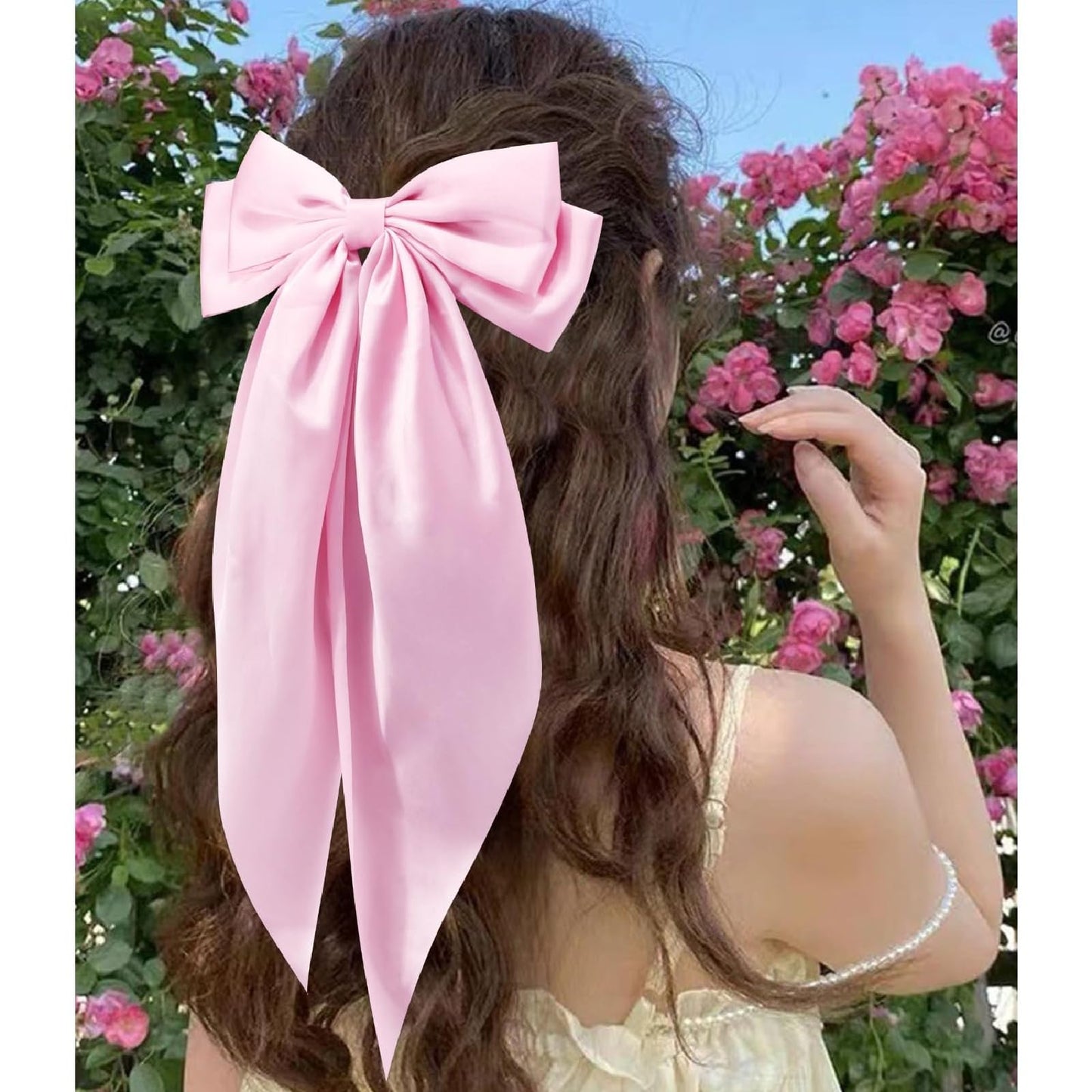 Generic Oversized Hair Bows Clips for Women | Cute & Elegant Silk Ribbon Bow with Tassel Hair Clips for Women and Girls, Long Hair Women Must Haves (Pink | 1 Pack)