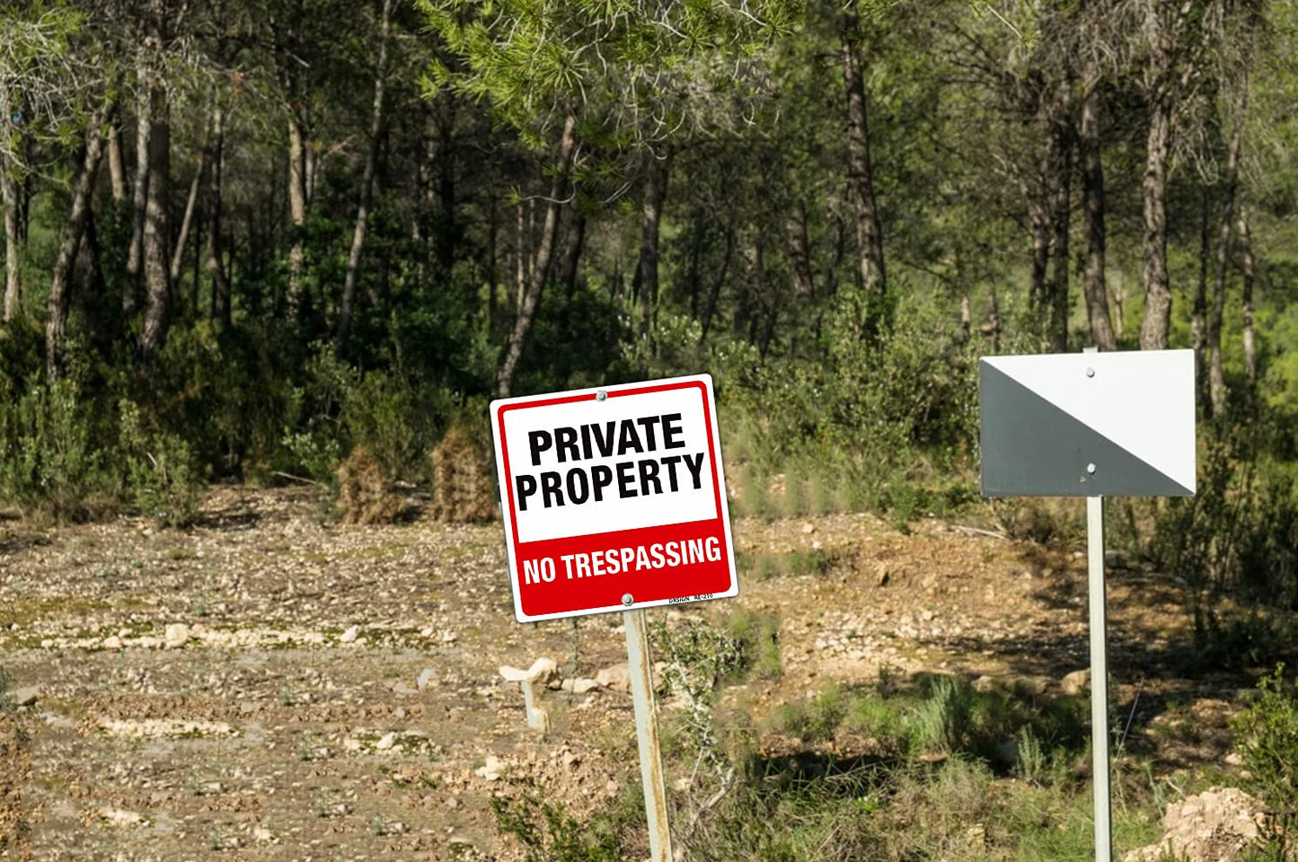 Robust Aluminum Private Property No Trespassing Signs - 9x9 inch, 40 Mil Thick, UV Ink Printed, Weatherproof, 4-Pack for Outdoor Use, Red and White, Outdoor Yard Sign for Home and Front Door