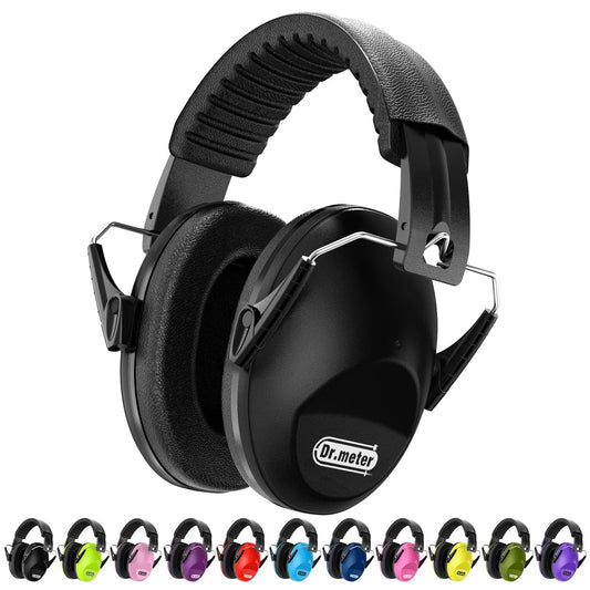 Dr.meter Noise Cancelling Ear Muffs: EM100 SNR27.4 Ear Muffs for Noise Reduction - Kids Noise Cancelling Headphones with Adjustable Headband for Monster Jam Sleeping Shooting Mowing Studying-Black