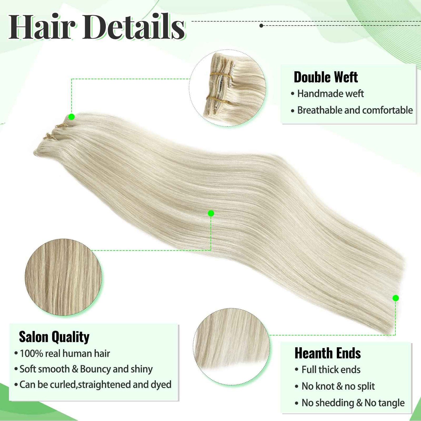 Platinum Blonde Clip in Hair Extensions Real Human Hair Blonde 70g 5pcs Remy Hair Extension Clip ins Double Weft Handmade Straight Seamless Clip in Extensions for Women Thick Ends 16 Inch
