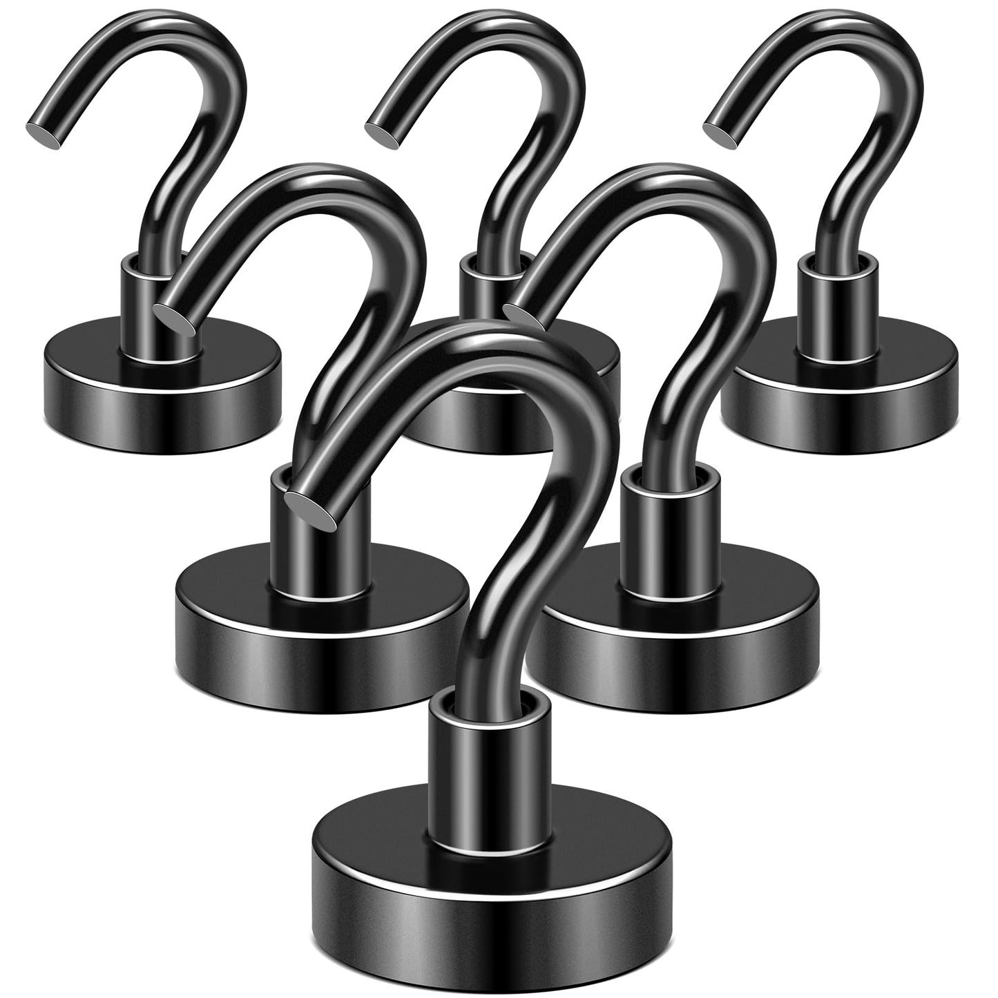 DIYMAG Black Magnetic Hooks, 50 LB Heavy Duty Magnet with Hooks, 6 Packs Strong Rare Earth Neodymium Magnet Hooks for Hanging, Magnetic Hanger for Curtain, Home, Kitchen, Workplace