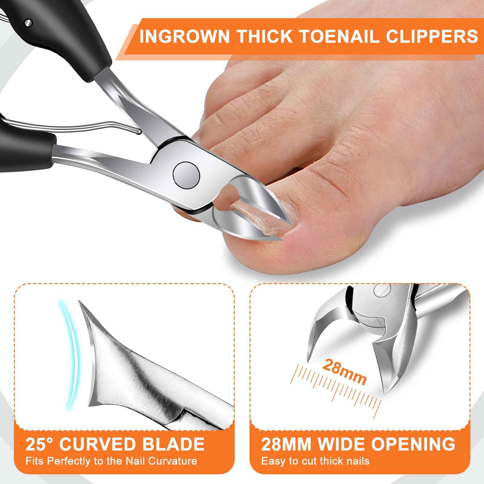 Toenail Clippers for Seniors Thick Toenails, Heavy Duty Wide Opening Toe Nail Clippers for Men Thick Ingrown Nails, Large 360 Degree Rotary Anti-Splash Finger Nail Clippers Adult with Catcher
