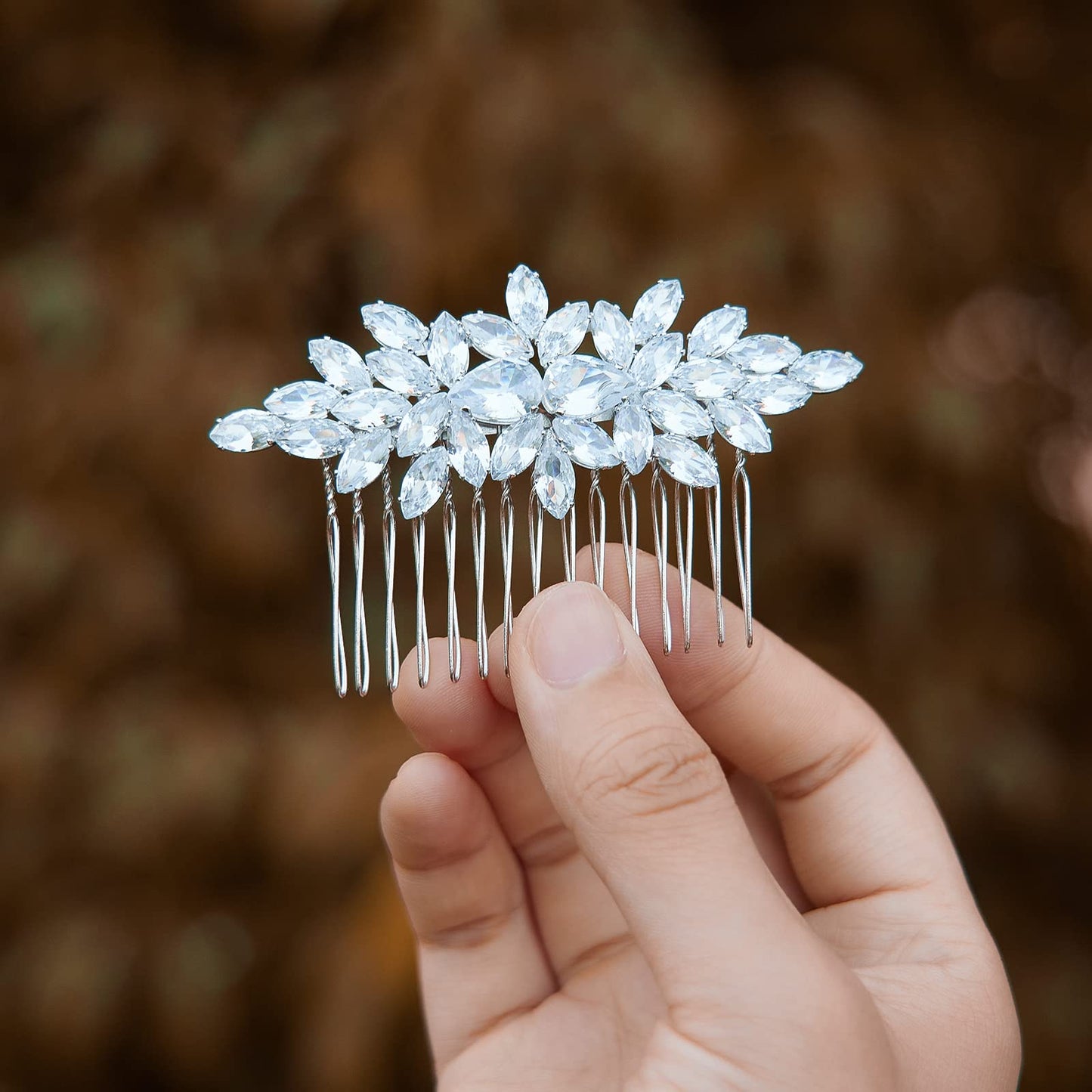 Sooshin Bridal Hair Comb, Crystal Wedding Headpiece for Brides, Rhinestone Hair Accessory for Women and Girls (Silver, 3.27*1.97 inches, Adjustable)