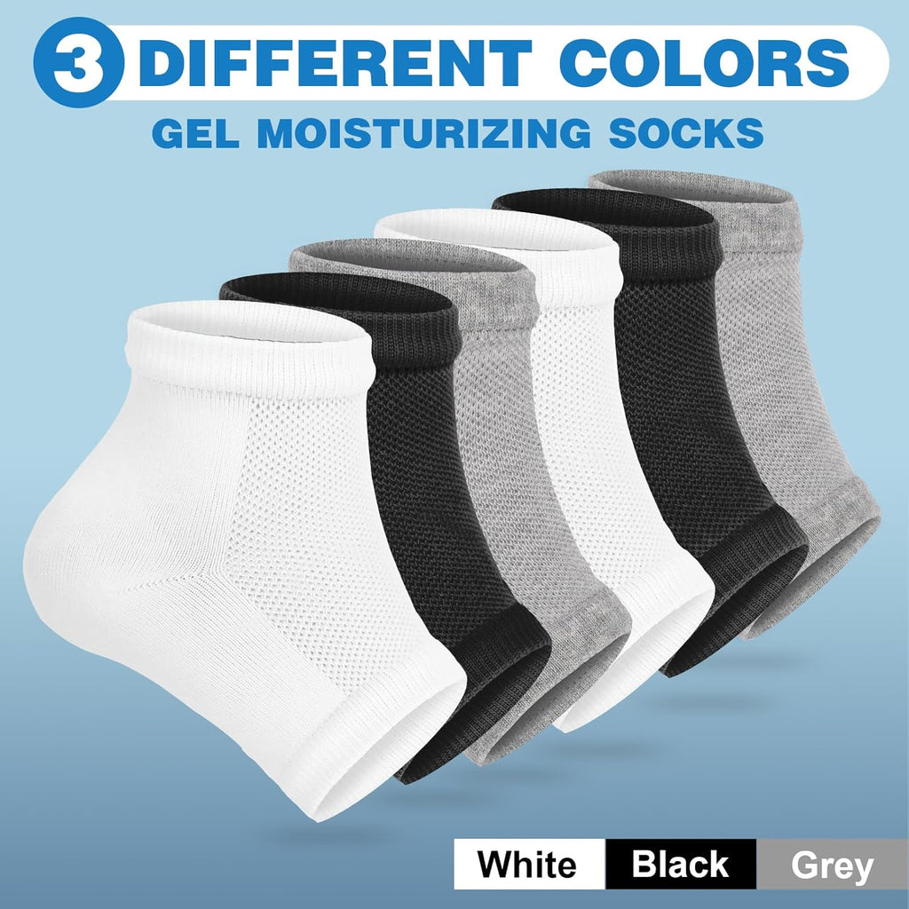 Moisturizing Heel Socks - 6 Pairs for Dry Cracked Feet, Toeless Gel Socks for Hydration and Repair
