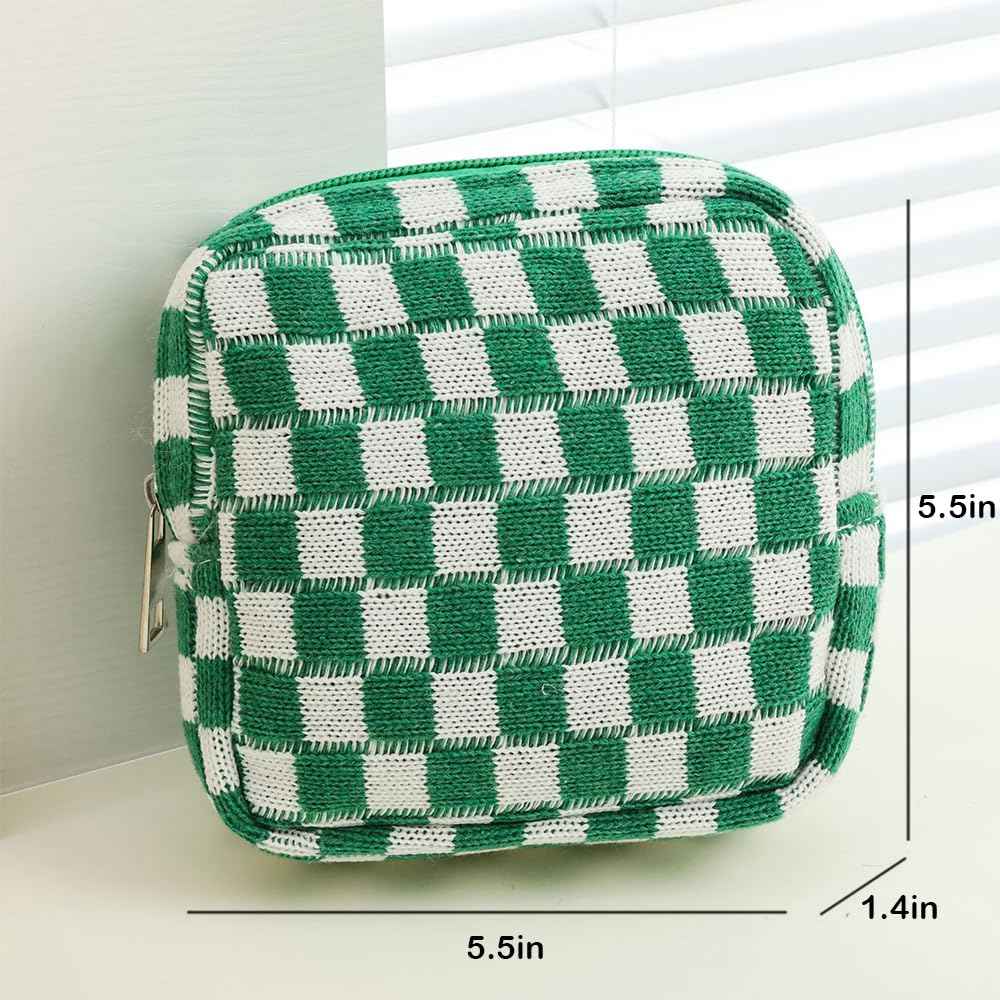 2 Pieces Makeup Bag Small, Mini Checkered Make Up Bag Travel Cute Cosmetic Bags for Women Preppy Makeup Pouch for Purse Zipper Makeup Organizer Case Period Bag Sanitary Napkin Storage Bag for Girls