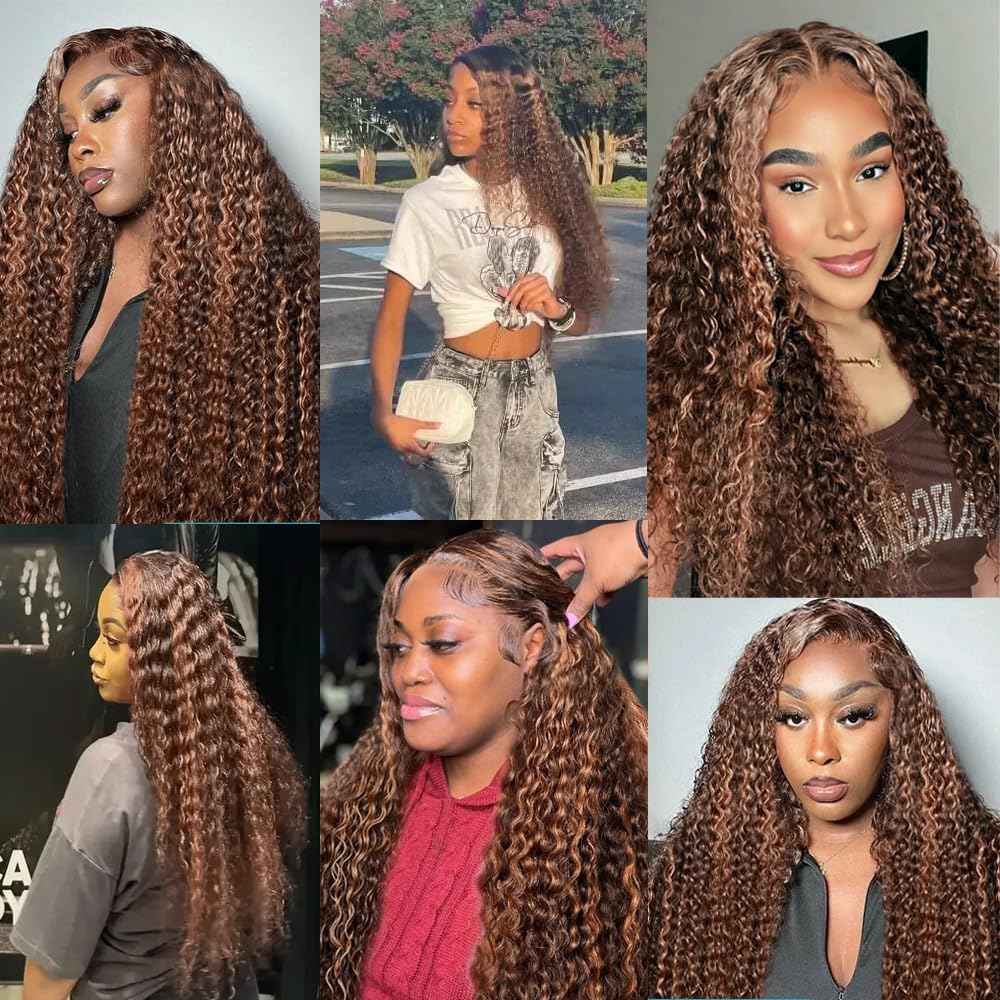 Biliisyff P4/30 Highlight Brown Curly Wave Human Hair Ombre Kinky Curly Bundles Brazilian Virgin Hair Two Tone #4 Brown Mixed With #30 Auburn Bundles Hair Weave 8 10 12 Inch