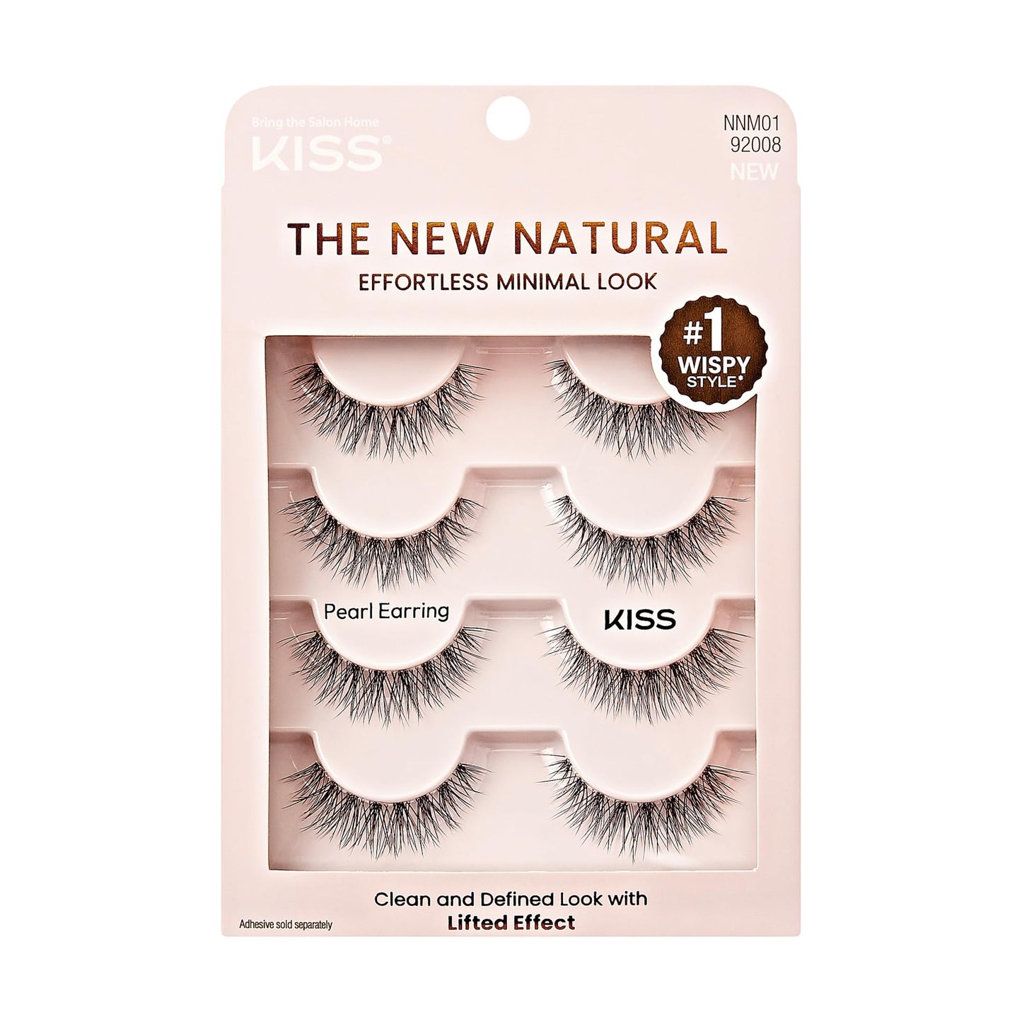 KISS The New Natural, False Eyelashes, Pearl Earring', 12 mm, Includes 4 Pairs Of Lashes, Contact Lens Friendly, Easy to Apply, Reusable Strip Lashes