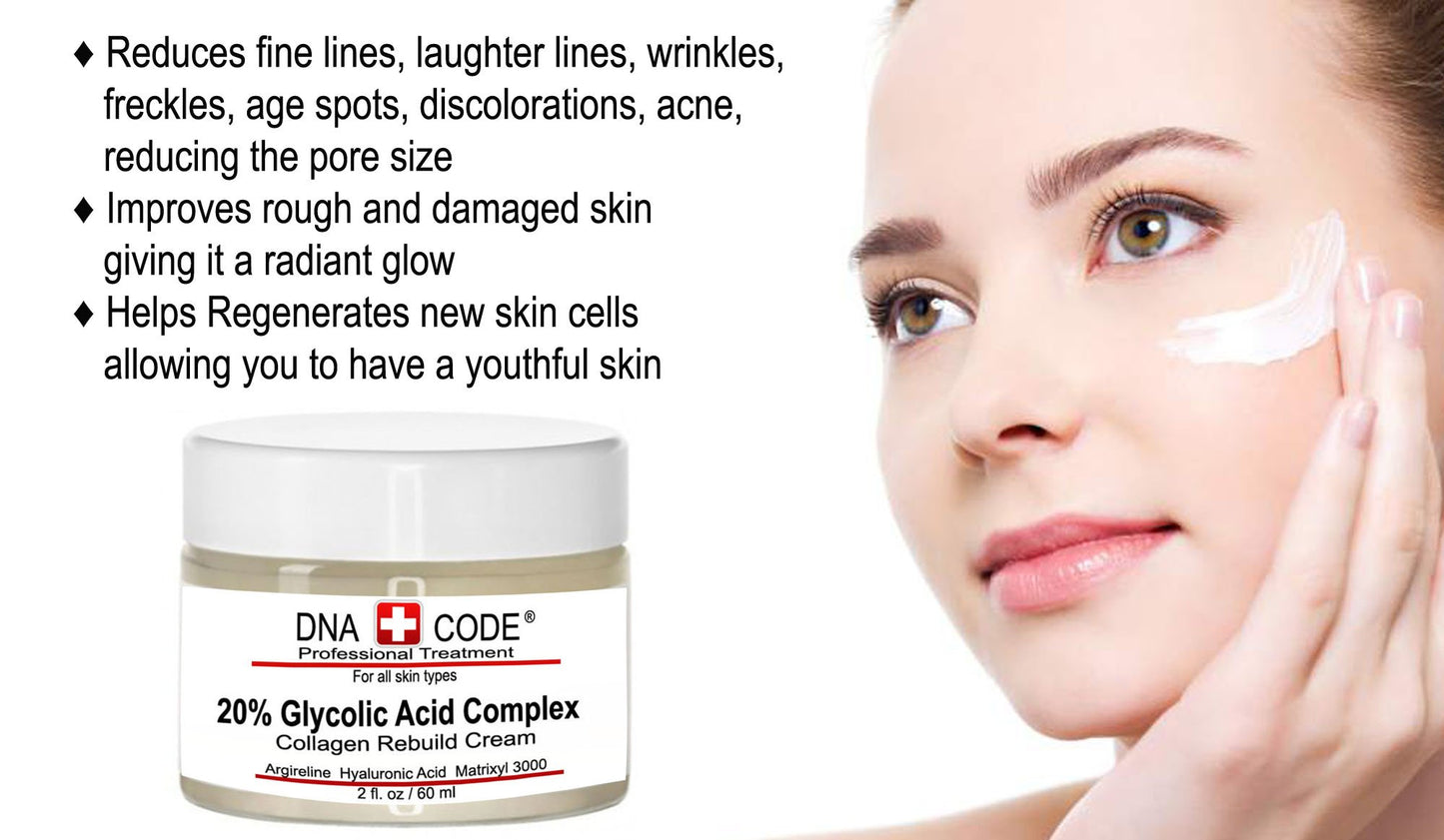 Anti-Aging 20% Glycolic Acid Complex Collagen Reubild Cream w/Argireline,Matrixyl 3000, CoQ10