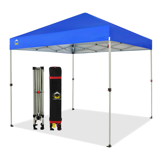 CROWN SHADES 8x8 Pop Up Canopy, Patented Center Lock One Push Instant Popup Outdoor Canopy Tent, Newly Designed Storage Bag, 8 Stakes, 4 Ropes, Blue