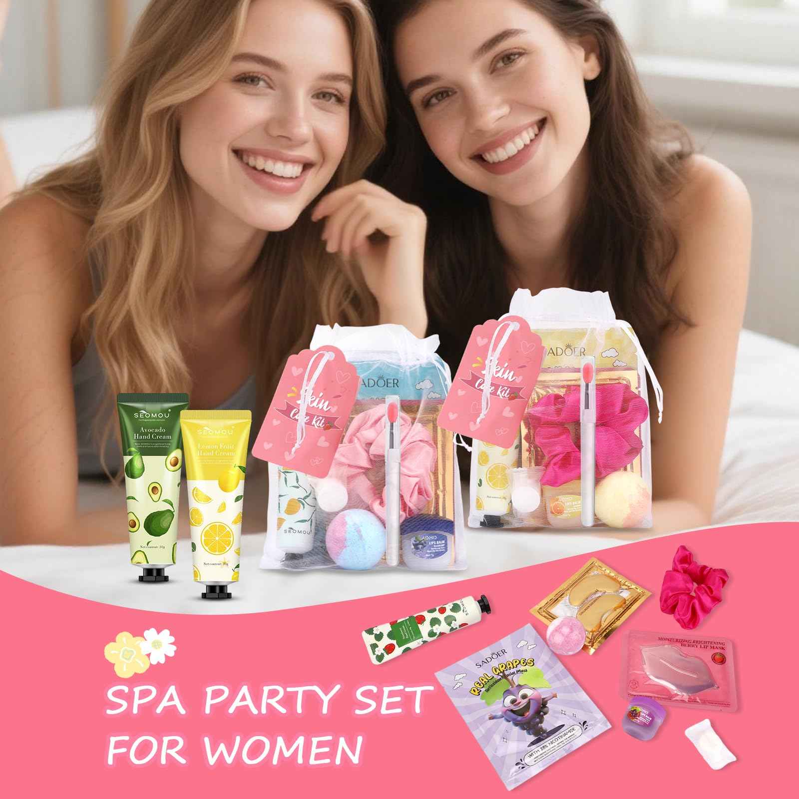 Jutqut 88PCS SPA Party Supplies for Girls, Under Eye Patches, Facial Masks, Lip Mask & Balm, Hand Cream, Foot Bath Bombs, Compressed Towel, Hair Band, Bulk Birthday & Sleepover Party Kit