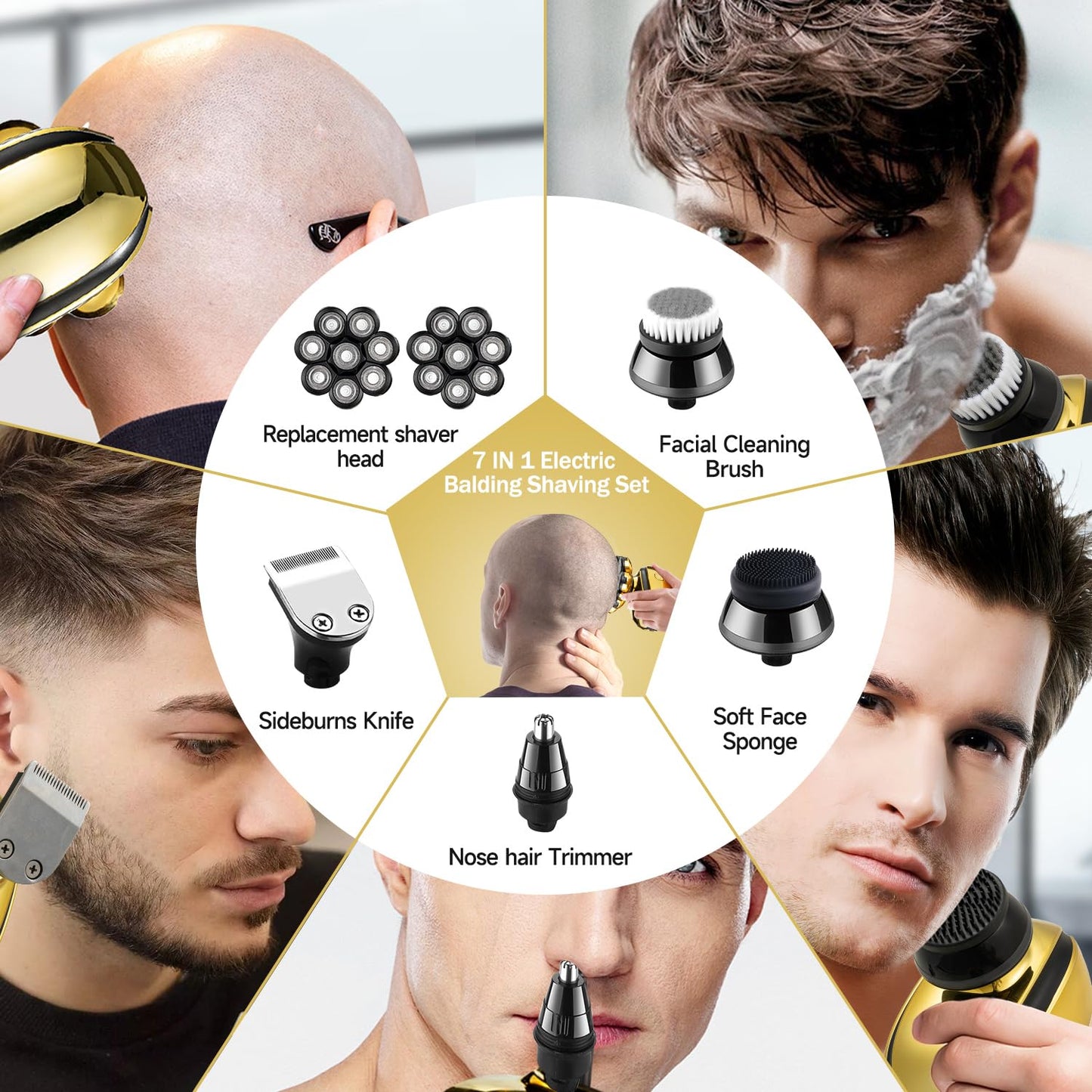 VOTMONI Head Shavers for Bald Men Multifunctional Electric Razor Rechargeable 8D Rotary Shaver Mens Balding Grooming Kit with Nose & Ear Trimmer