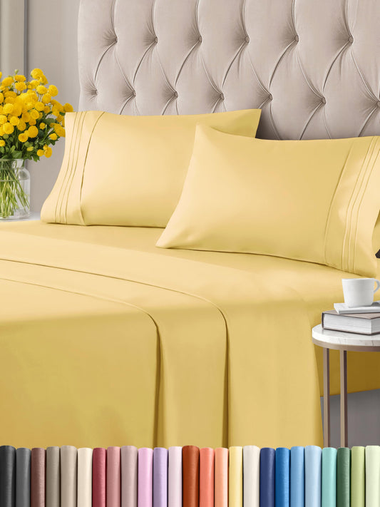 Twin 4 Piece Sheet Set - Breathable & Cooling Bed Sheets - Hotel Luxury Bed Sheets for Women, Men, Kids & Teens - Comfy Bedding w/ Deep Pockets & Easy Fit - Soft & Wrinkle Free - Twin Yellow Sheets