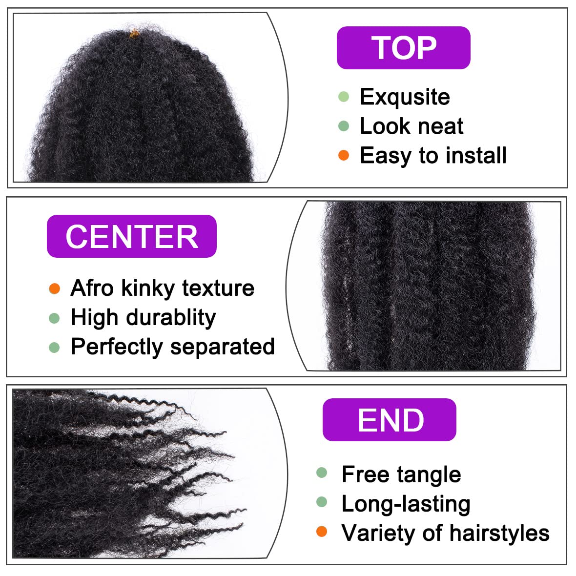 ZRQ Black Marley Hair 30 Inch Marley Twist Braiding Hair, 8 Packs Synthetic Curly Twist Marley Hair, Long Afro Twist Hair For Faux Locs Extensions (1B#,8 Packs)