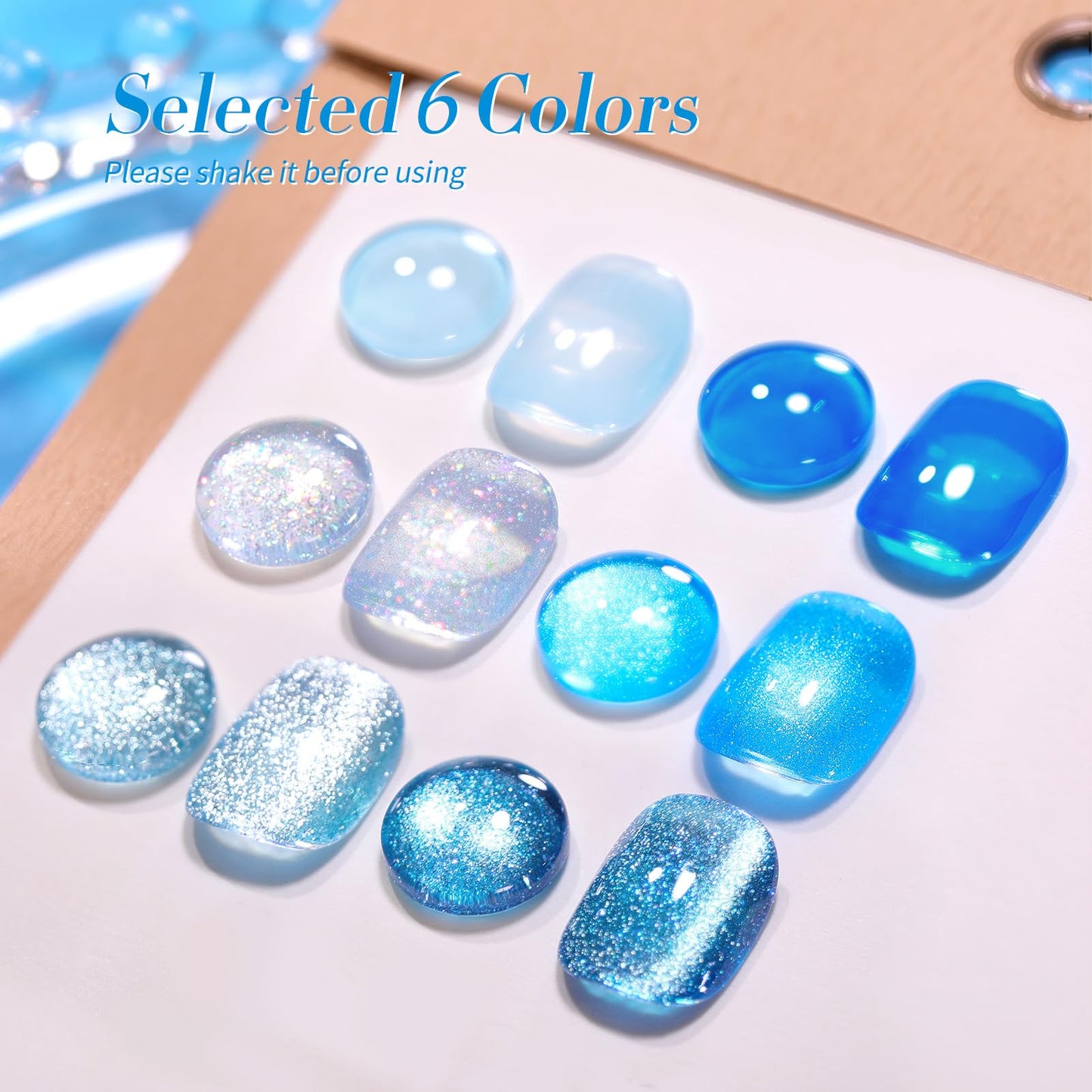 Born Pretty Jelly Gel Nail Polish, Glitter Gel Polish, Blue Cat Magnetic Eye Gel Nail Polish, Sheer Crystal Auroras Pearl Mermaid Gel Nail Polish Nail, Summer Spring Manicure 6PCS 7ml