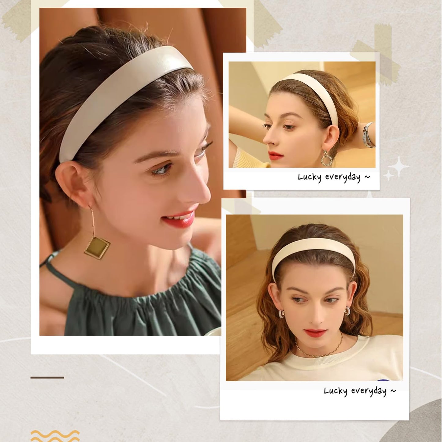 AUDTOPE 3Pcs Faux Leather Headbands for Women, Solid Soft Plain White Leather Hair Accessories