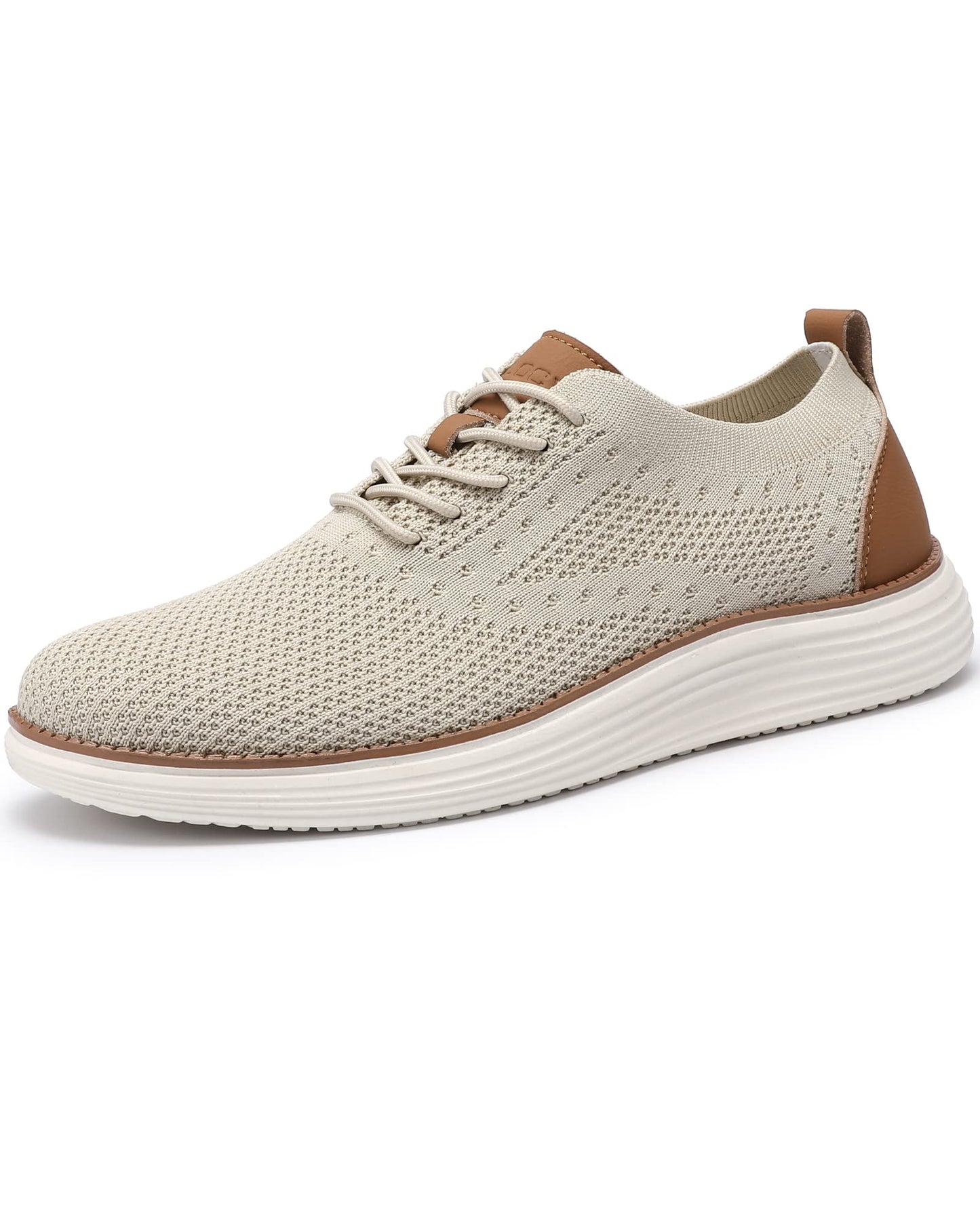 VILOCY Men's Casual Dress Sneakers Oxfords Business Shoes Lace Up Lightweight Comfortable Breathable Walking Knit Mesh Fashion Sneakers Tennis Beige,EU40