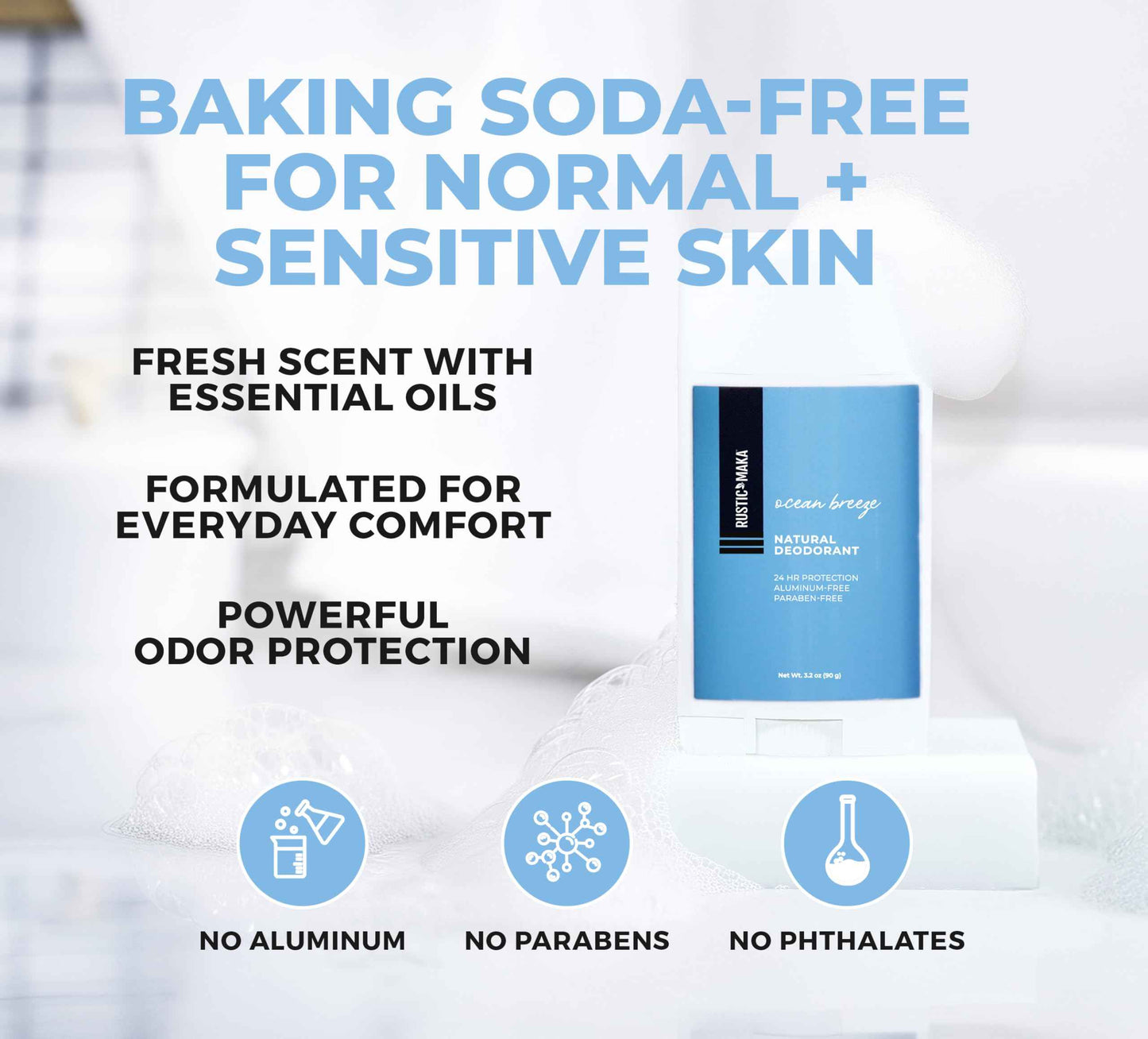 Rustic MAKA Natural Deodorant for Women, Ocean Breeze, Free of Aluminum, Parabens and Baking Soda, Cruelty-Free, Continuous Odor Control (Pack of 2)