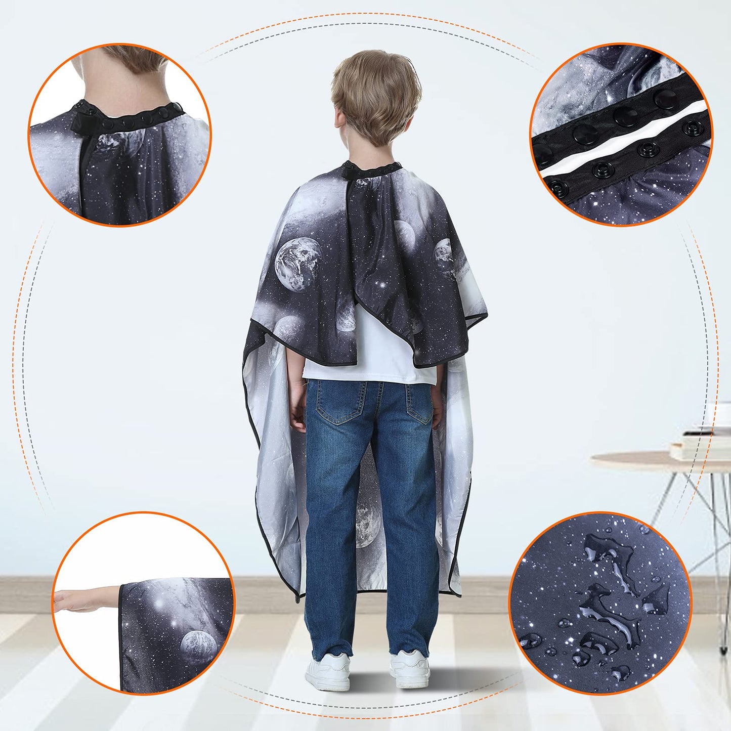 KaHot Haircut Salon Hairdressing Cape for Kids Child Styling Polyester Smock Cover Waterproof Shampoo & Cutting Household Capes with Snap Closure,37"×51" (Space Starry)