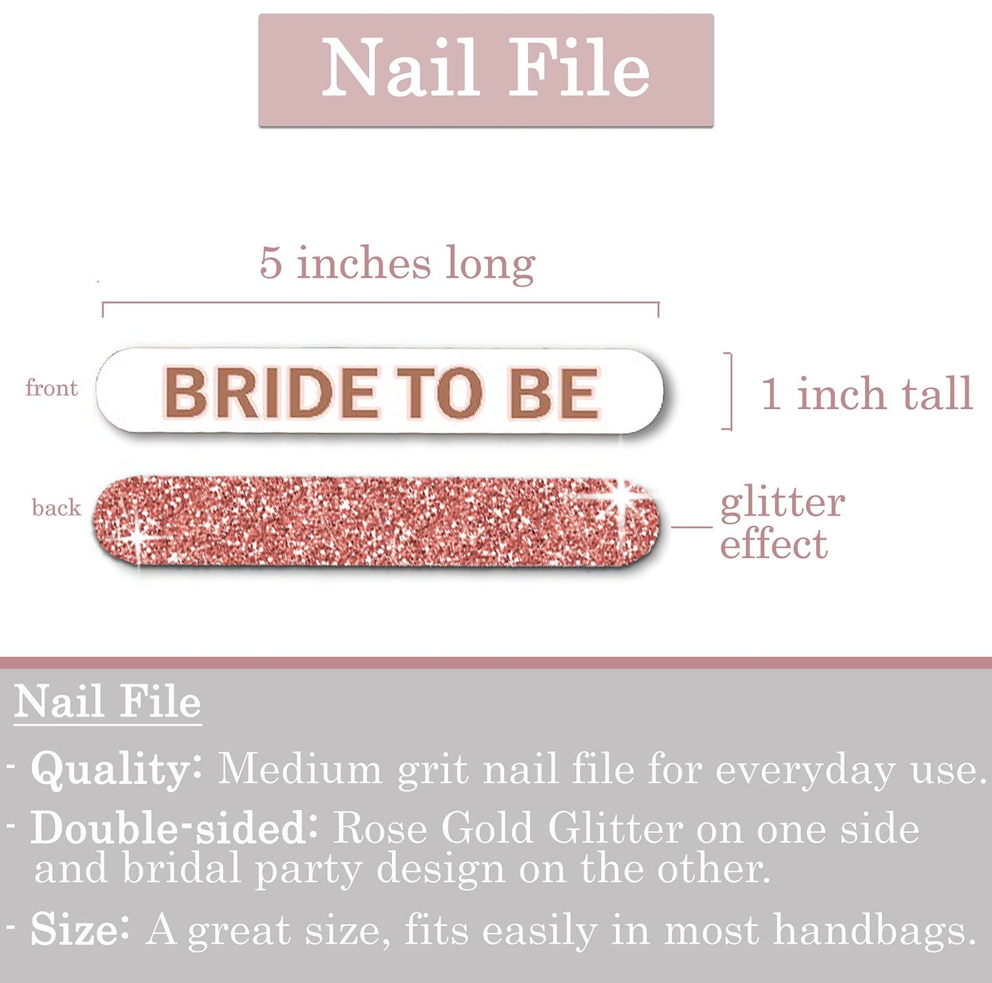 Bridal Shower Favors for Women - Set of 6 Rose Gold Bride Squad Nail Files, Brides Squad Emery Board - Bridal Shower Favors, Wedding Emery Board (6BSQ)